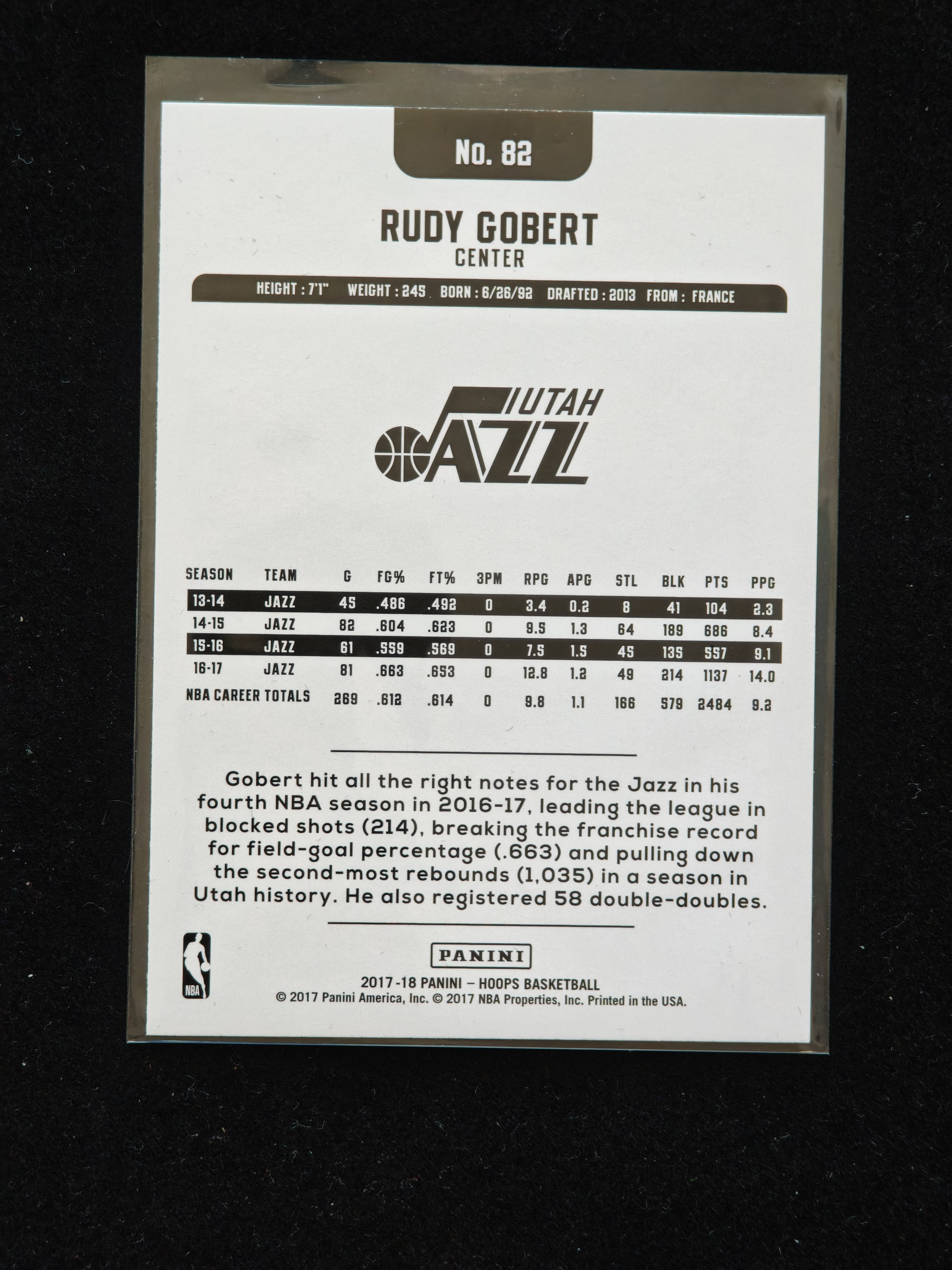 2017-18 Panini 爵士 鲁迪 戈贝尔 Utah Jazz Rudy Gobert 篮球收藏卡