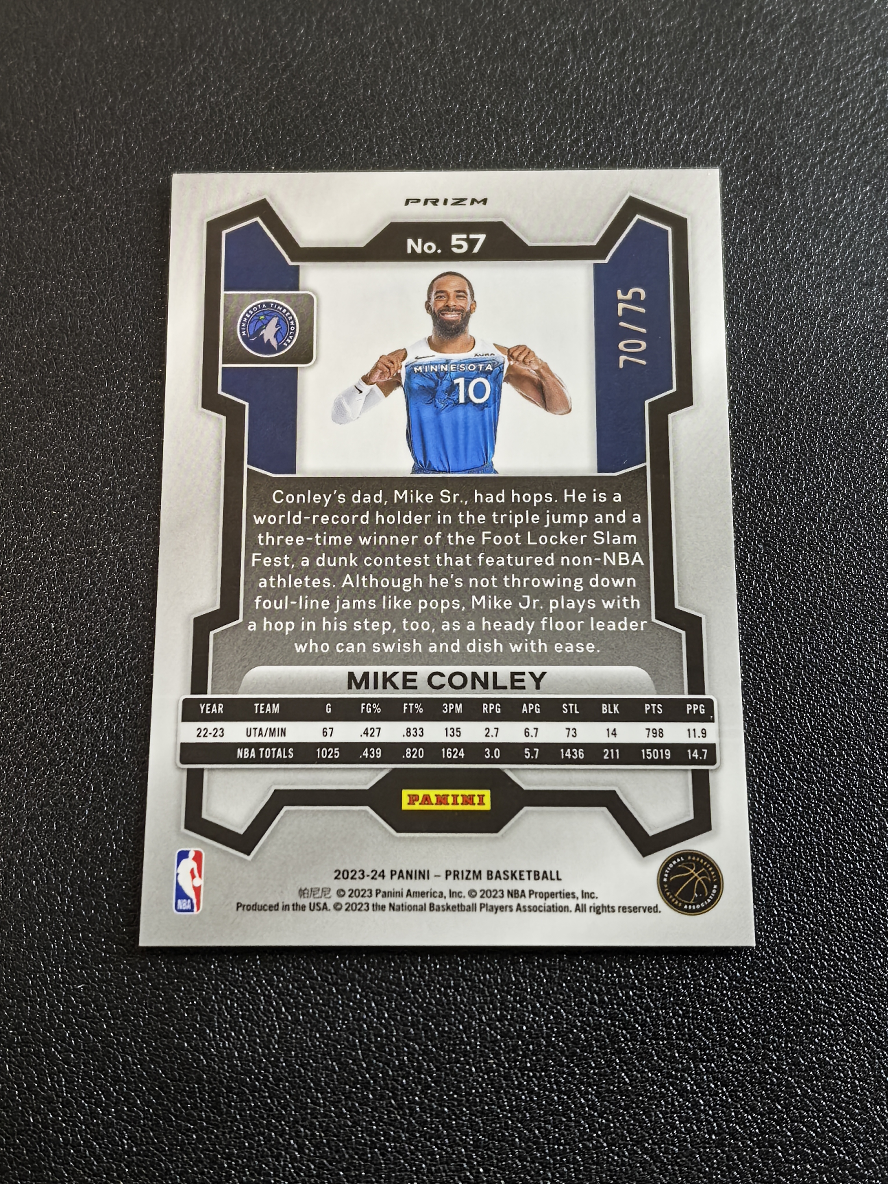 2023-24 Panini Prizm Mike Conley PZ 森林狼 迈克康利 70/75编 紫泡泡折 折射 微瑕 实卡精美 卡品如图 胡总