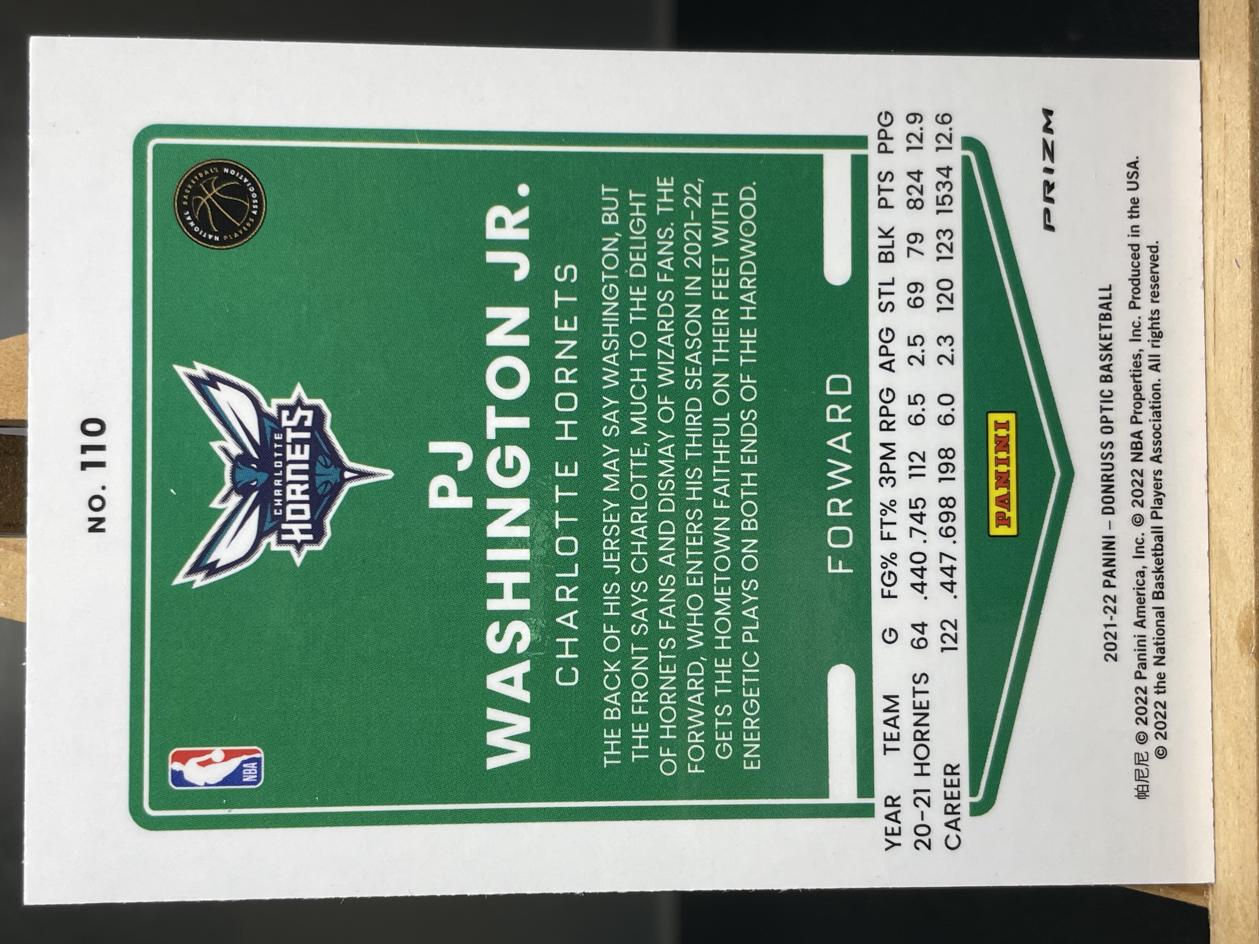 (B5) 2021-22 PANINI OPTIC 折射 P J 华盛顿 黄蜂 近期大热球星 收藏凑套必备 卡品如图 !!!
