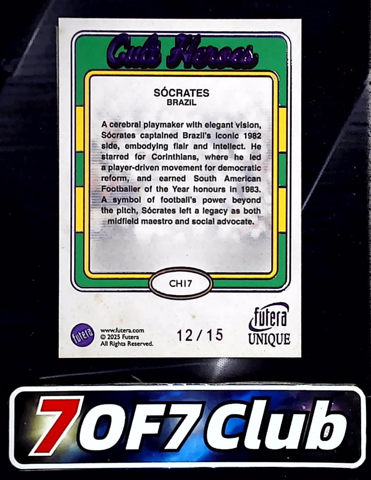 【7OF7Club拍卖】2025 Futera 福特拉 15编 苏格拉底 巴西 传奇名宿 紫折 SOCRATES 卡品如图 BR1110