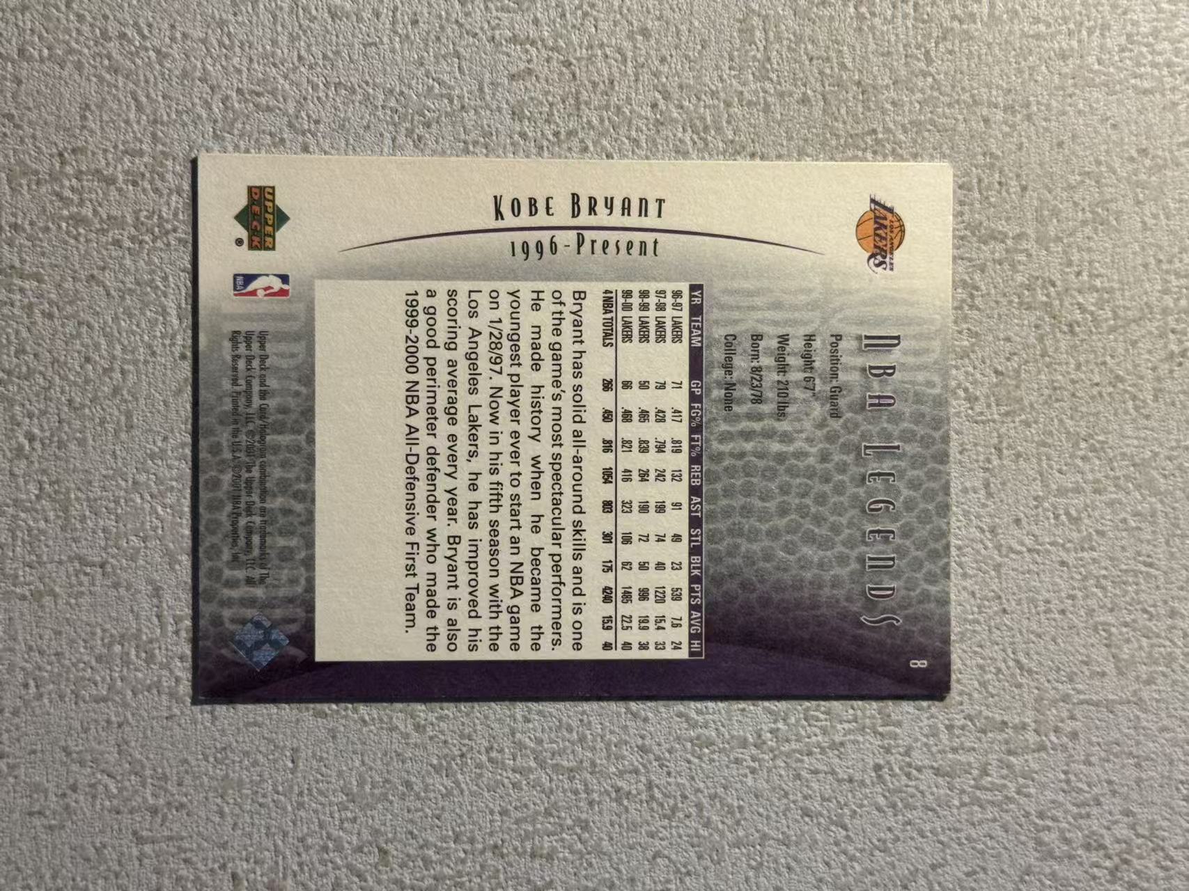 1999 Upper Deck Legends Kobe Bryant UD 湖人 科比 布莱恩特 大比例 传奇特卡 球皮质感 sp 经典选图 微瑕如图 收藏必备