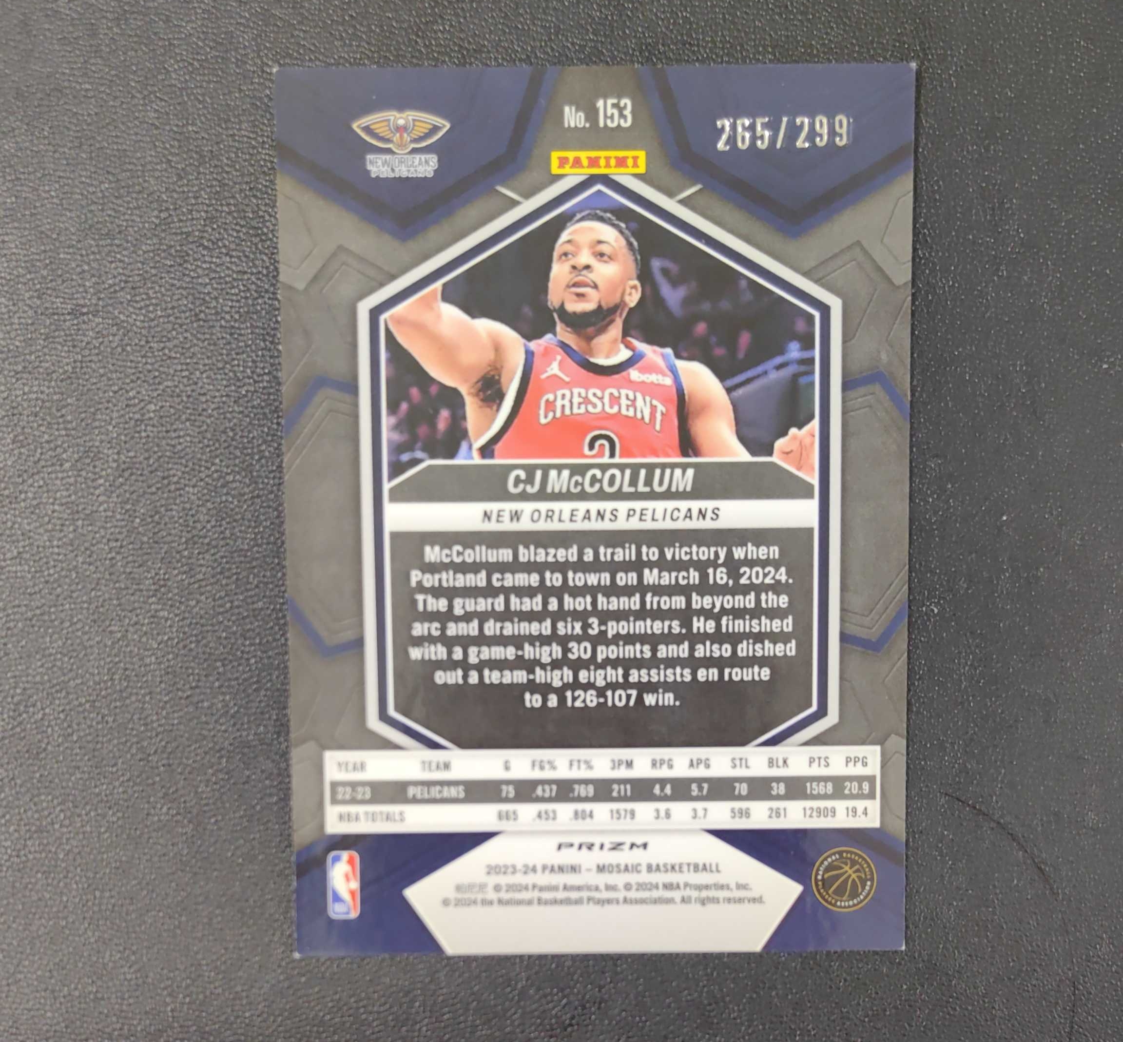 2023-24 Panini Mosaic CJ McCollum 马赛克 鹈鹕 CJ 麦科勒姆 299编 东契奇 sga 库里 文班亚马 詹姆斯 多张再拍
