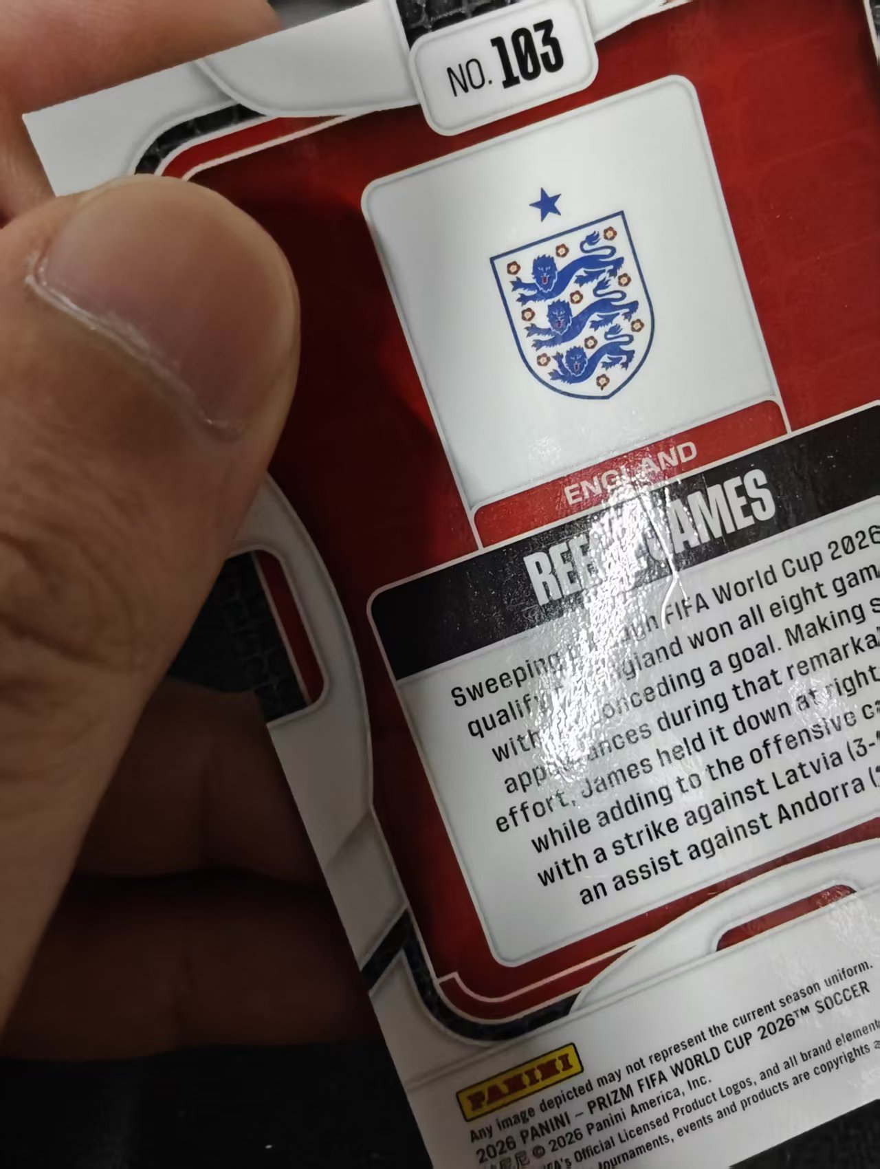 2026 Panini World Cup Prizm Reece James 世界杯PZ 英格兰 里斯 詹姆斯 PZ世界杯 划痕 边角瑕疵#103