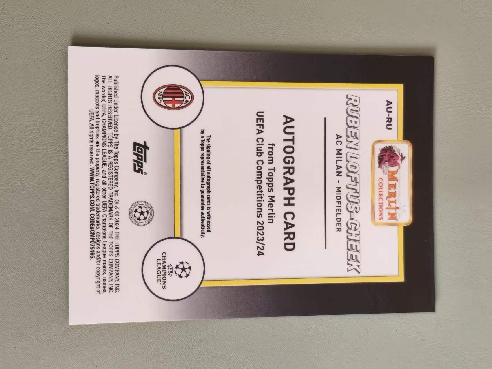 2024 Topps Merlin Ruben Loftus-Cheek 洛夫图斯 齐克 签字 银折 欧冠 梅林 AC米兰 中场 卡品如图 第二张