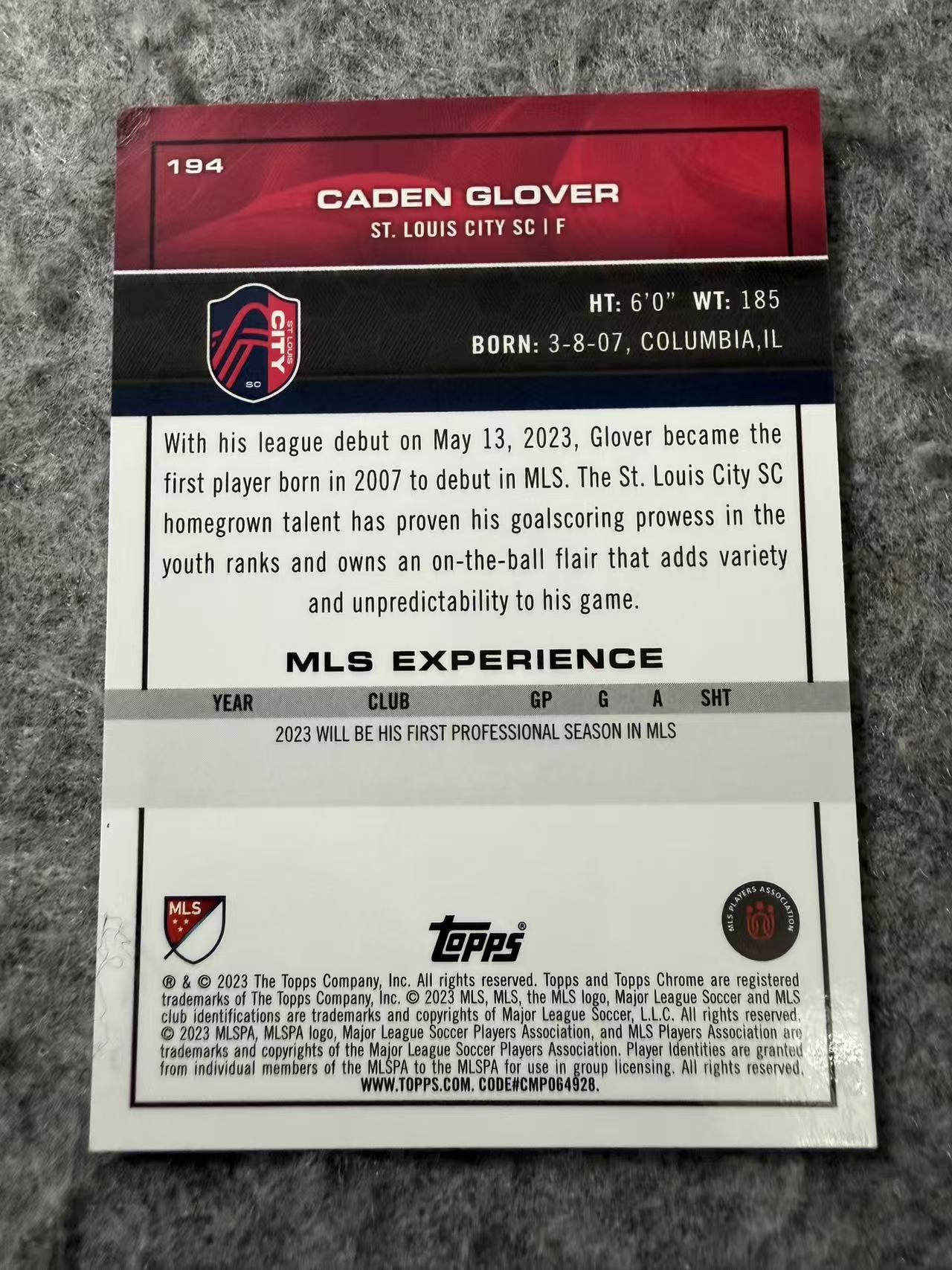 2023 Topps Chrome Caden Glover RC MLS 美职 卡登 格罗夫 格洛弗 新秀 RC 07年美国天才小妖 绿折 99编 卡品如图