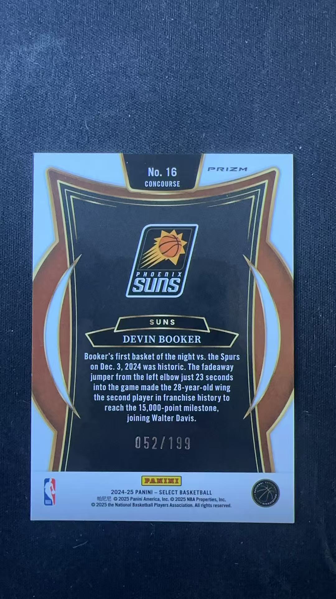 2024-25 Panini Select Devin Booker #16太阳 德文布克 红折 199编 折射 卡品如图
