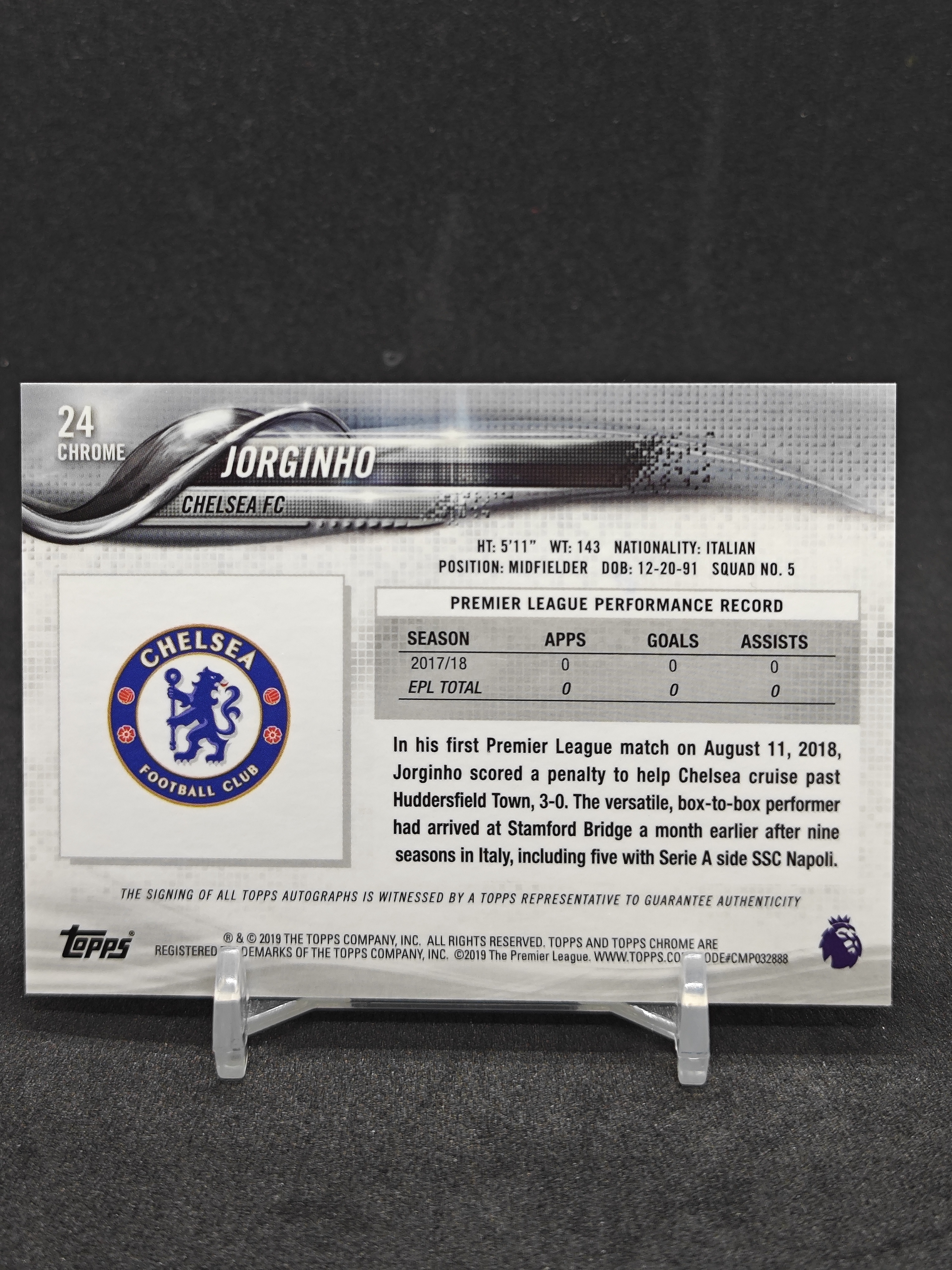 【银折 签字】2019 Topps Chrome 英超 切尔西 阿森纳 意大利 若日尼奥 若鸟 Jorginho