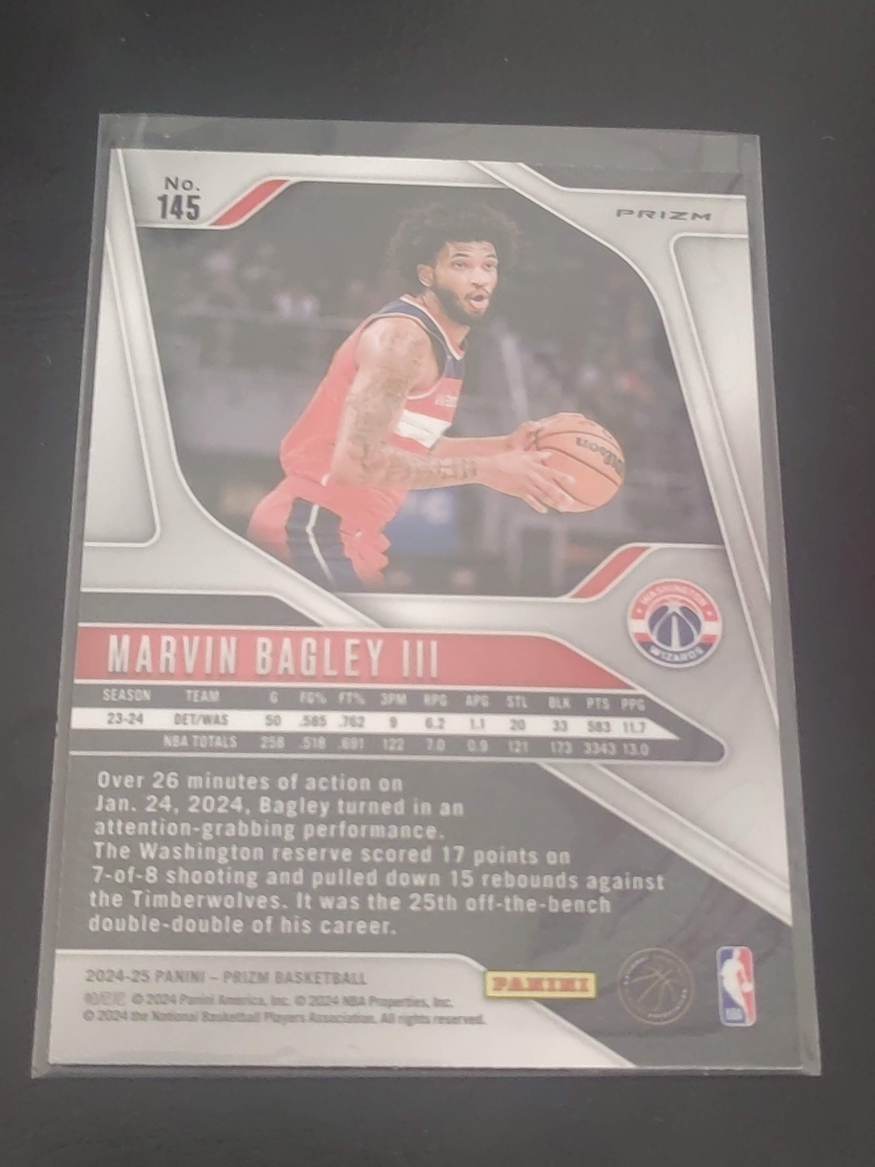 2024-25 Panini Prizm Marvin Bagley III PZ 银折 马文·巴格利三世 奇才 篮 白边白角 不保卡品 卡品如图