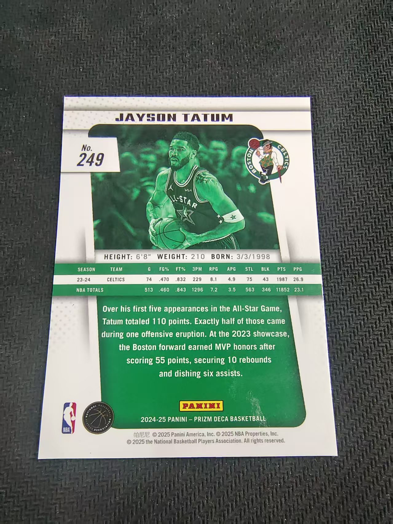 【可合并,不累计】2024-25 Panini Prizm Deca Jayson Tatum 复刻PZ 杰森 塔图姆 獭兔 凯尔特人 全明星 划痕 边角瑕疵 #249