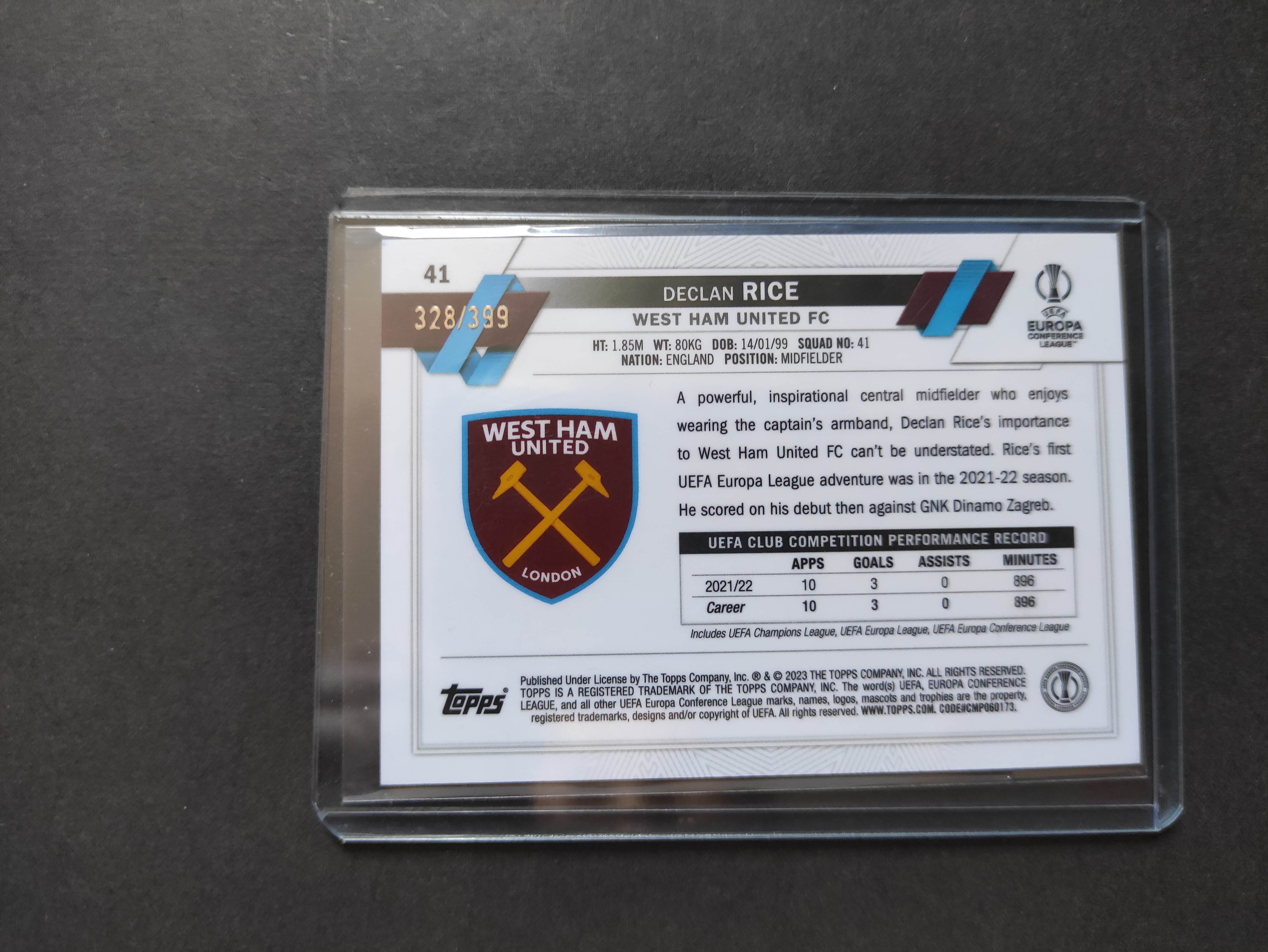 2023 Topps Chrome Declan Rice 【进击卡社】欧战 绿微光折 西汉姆联 莱斯 限量328/399编 专收必备