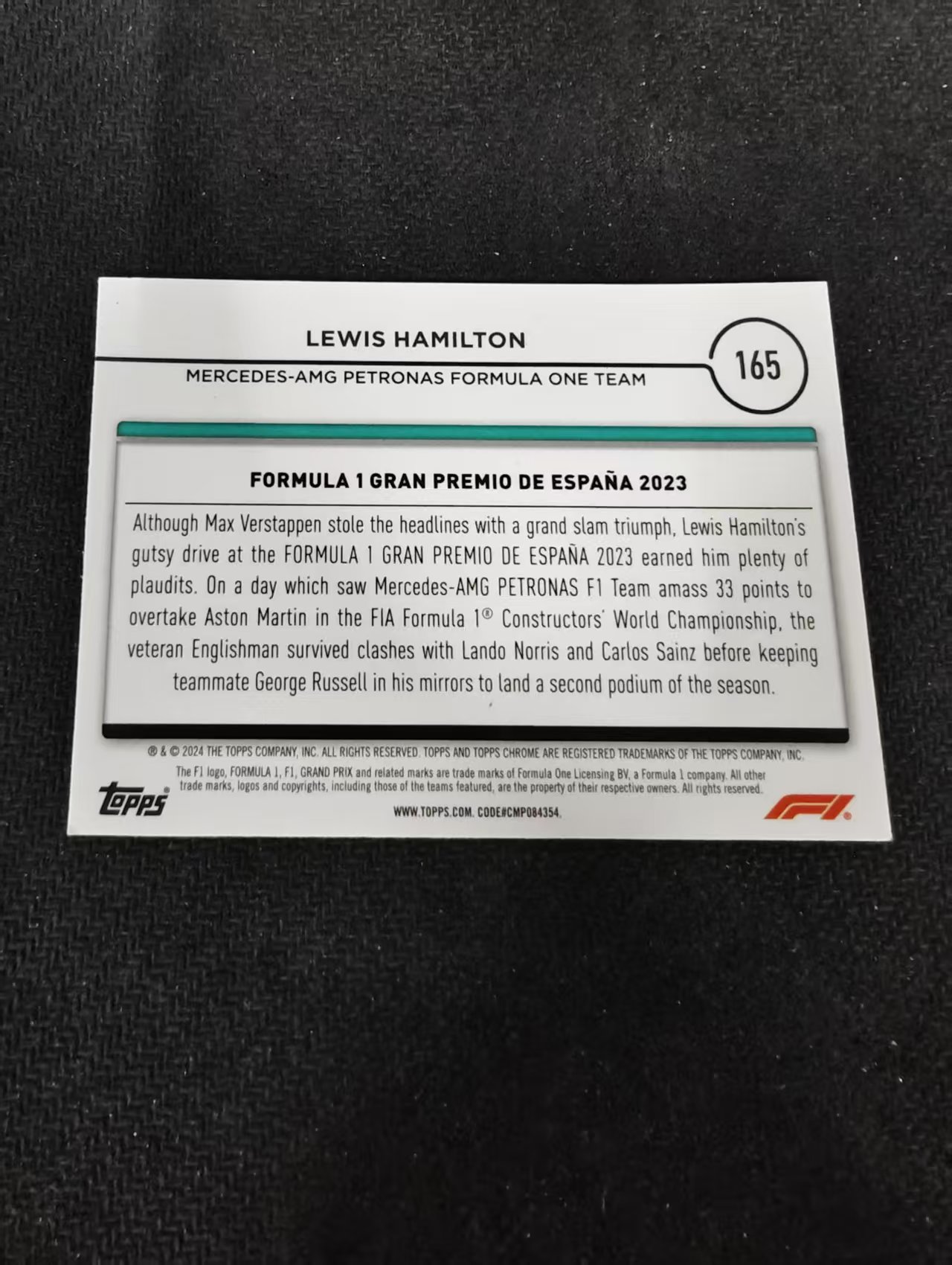 2024 Topps Chrome F1 Lewis Hamilton 刘易斯 汉密尔顿 奔驰AMG车队 老汉 划痕 边角瑕疵 #165