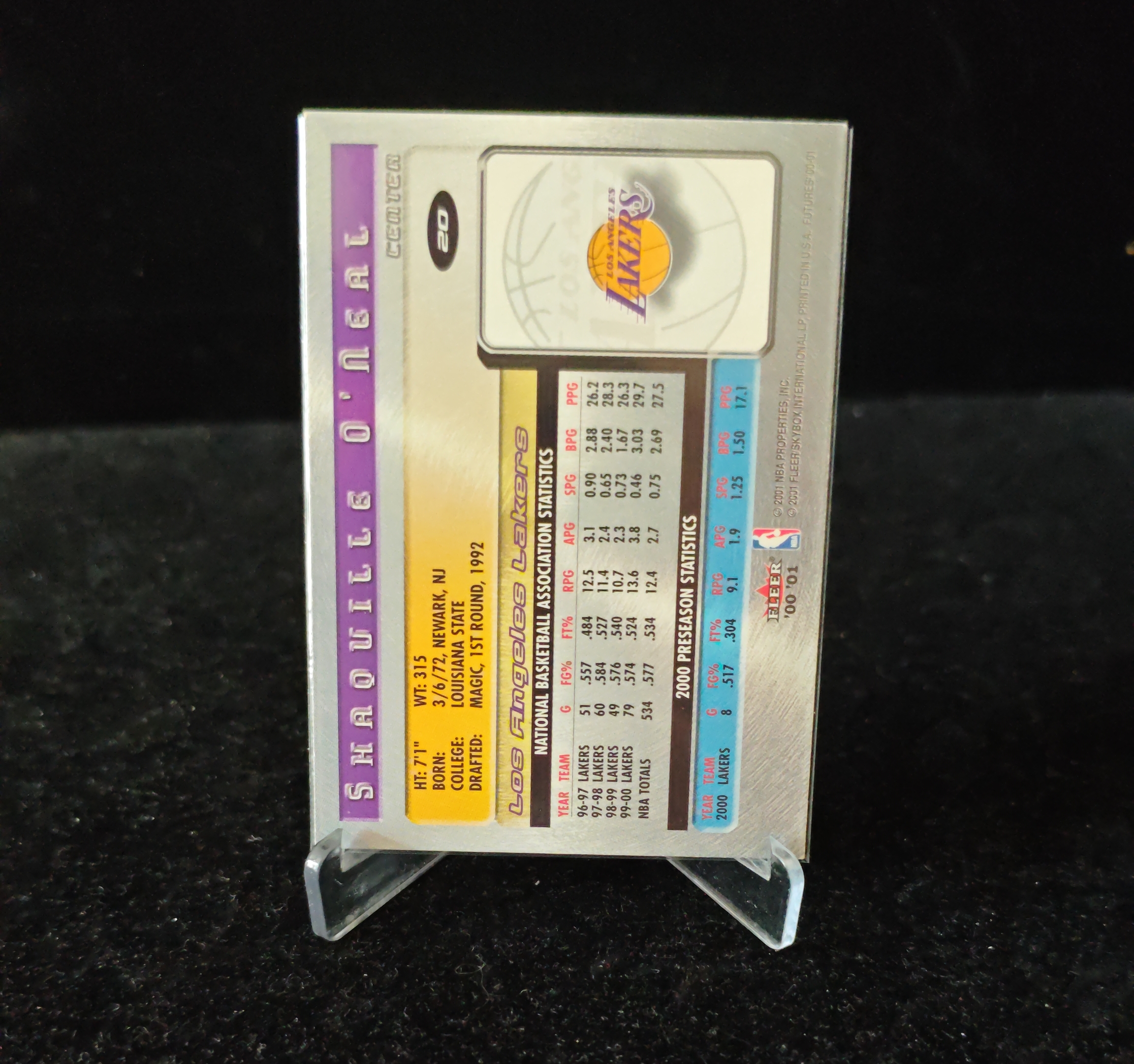 2001 Fleer Futures Shaquille Oneal #20 沙奎尔 奥尼尔 鲨鱼 SHAQ 洛杉矶湖人 卡品如图