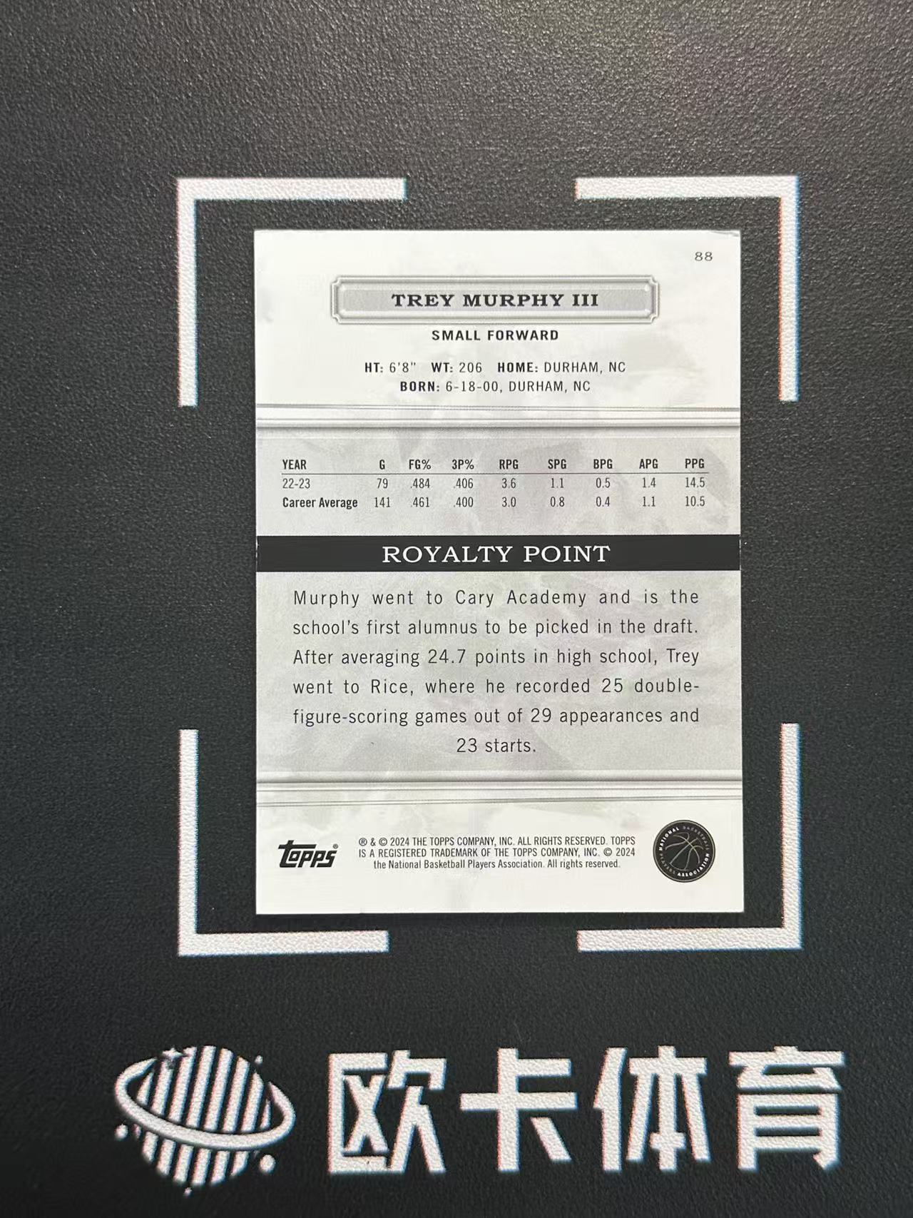 2023-24 Topps Royalty Trey Murphy III 【欧卡体育】王权 皇家 特雷 墨菲 99编 BASE 鹈鹕 角瑕如图(YDD)