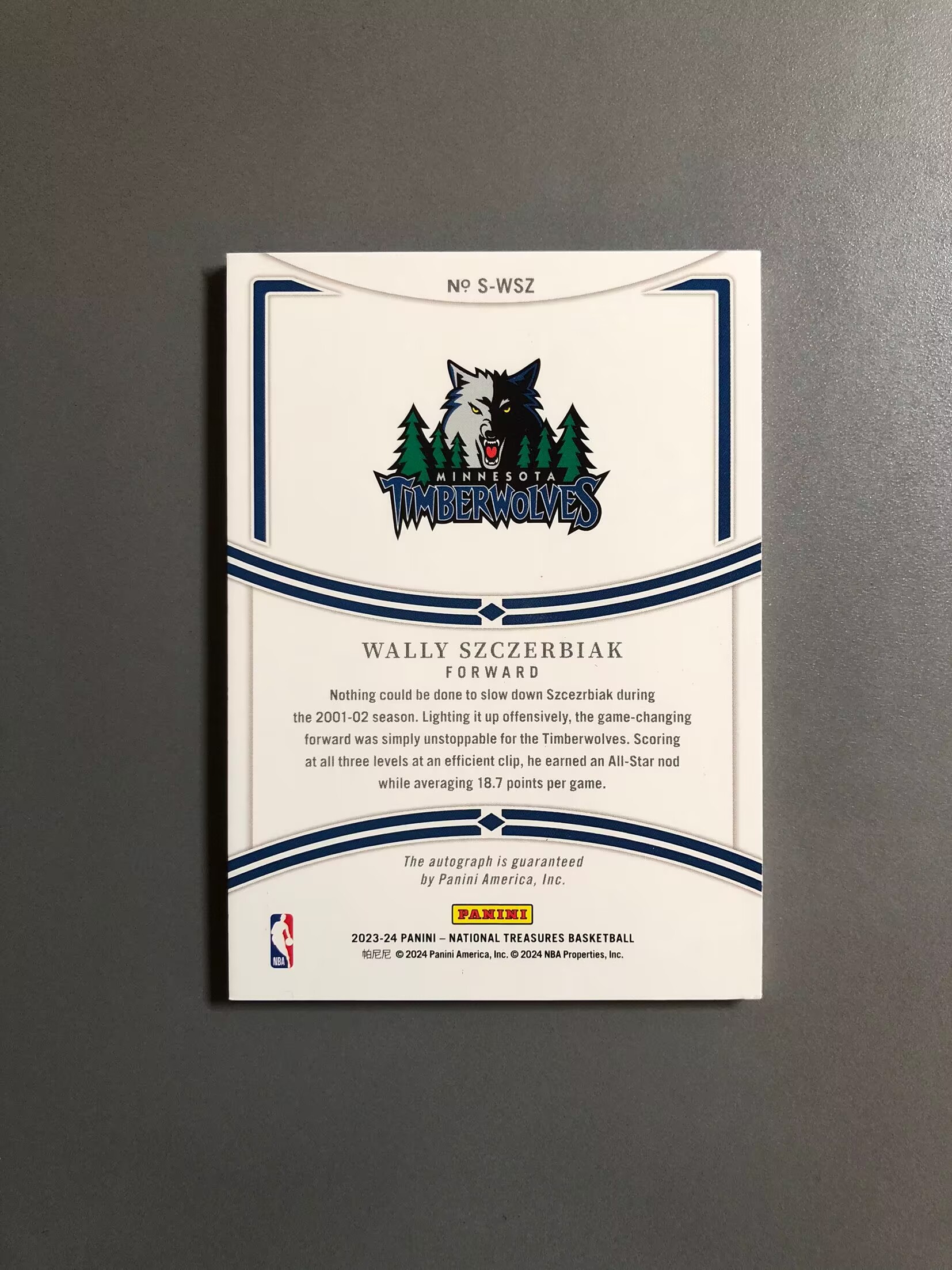2023-24 Panini National Treasures Wally Szczerbiak 沃利·斯泽比亚克 森林狼 签字 卡签 49编 实卡好看 卡品如图 可累计 FT036【诚接代卖】