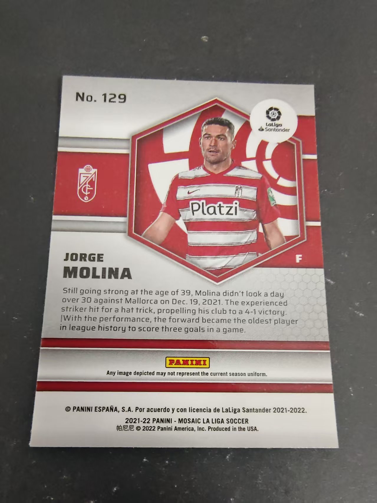 【可合并,不累计】2021-22 Mosaic 马赛克 西甲 Jorge Molina 莫利纳 RC新秀 划痕 边角瑕疵 #129