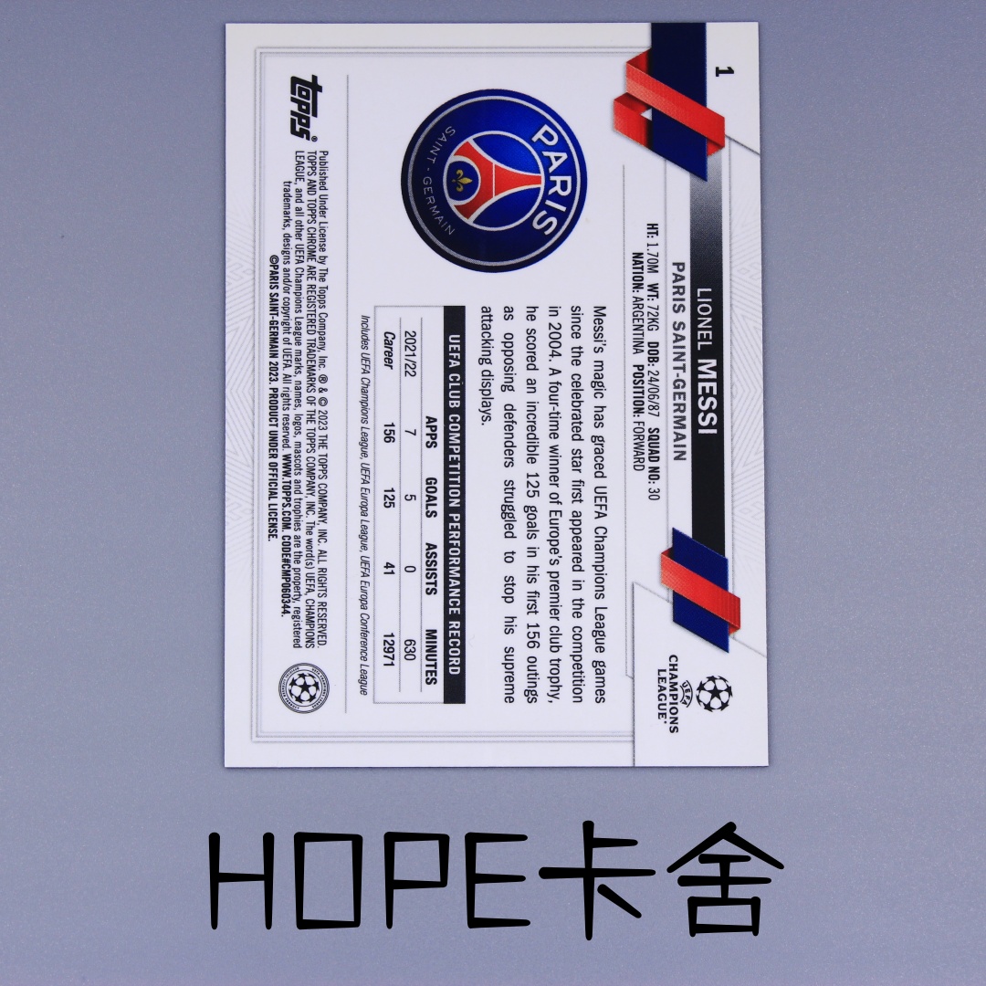 2022-23 Topps Chrome Lionel Messi 世界杯夺冠大热 阿根廷 巴萨 球王 里奥 梅西 大比例 变化版 蓝碎冰 经典选图 卡品好可博高分【HOPE代卖(4.5%含卡淘)】