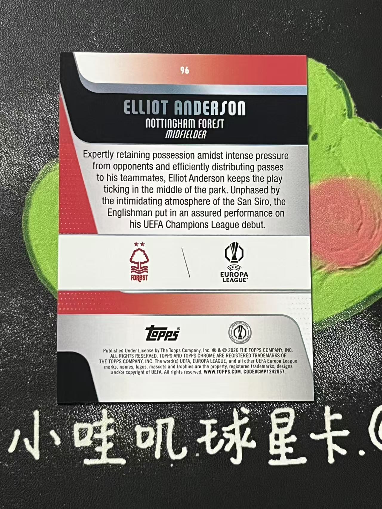 2026 Topps Chrome Elliot Anderson 欧冠 诺丁汉森林 埃利奥特 安德森 250编 英格兰 微瑕如图【ZYP代拍】羽羽
