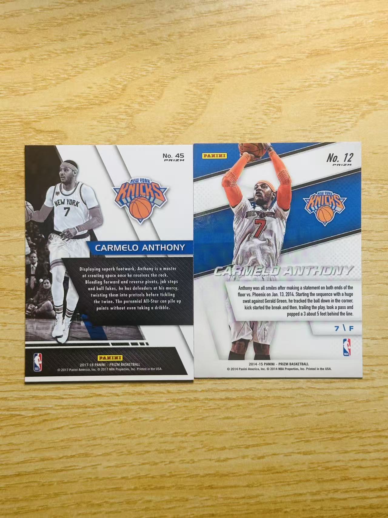 2014-15 Panini Prizm Carmelo Anthony 嘿嘿代卖 14-15 17-18 卡梅罗 安东尼 甜瓜 折射 老卡 尼克斯 2张打包lot 收藏必备