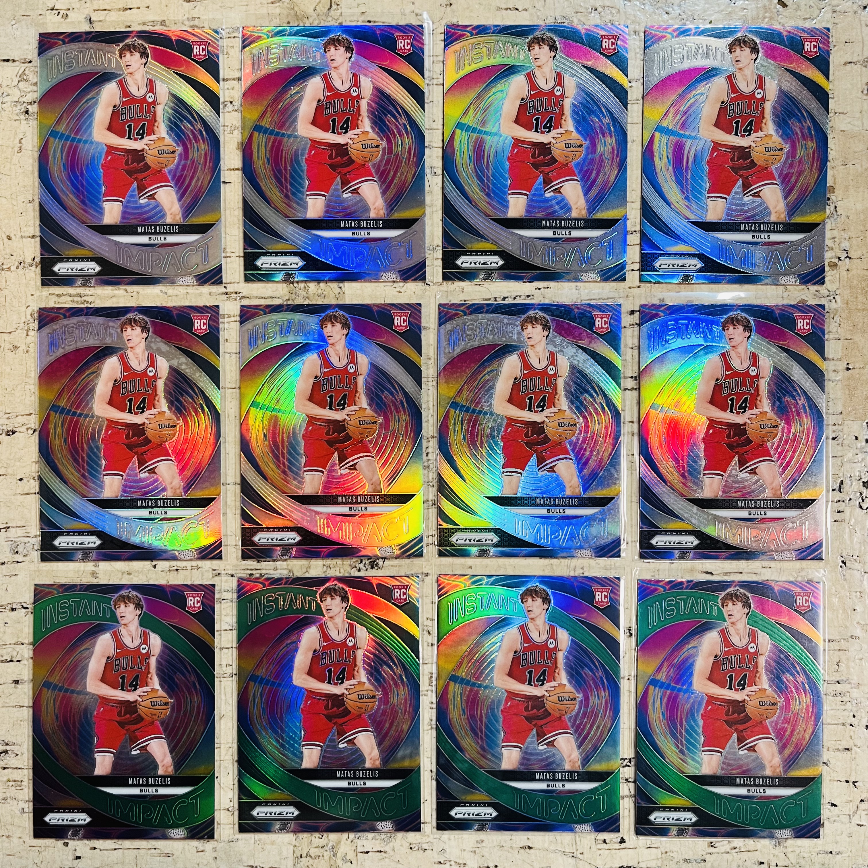 2024-25 Panini Prizm Matas Buzelis RC 新秀 公牛 布泽利斯 正银折 正绿折 12张打包 instant impact 特卡 此标有膜无夹【小卡迷拍卖】
