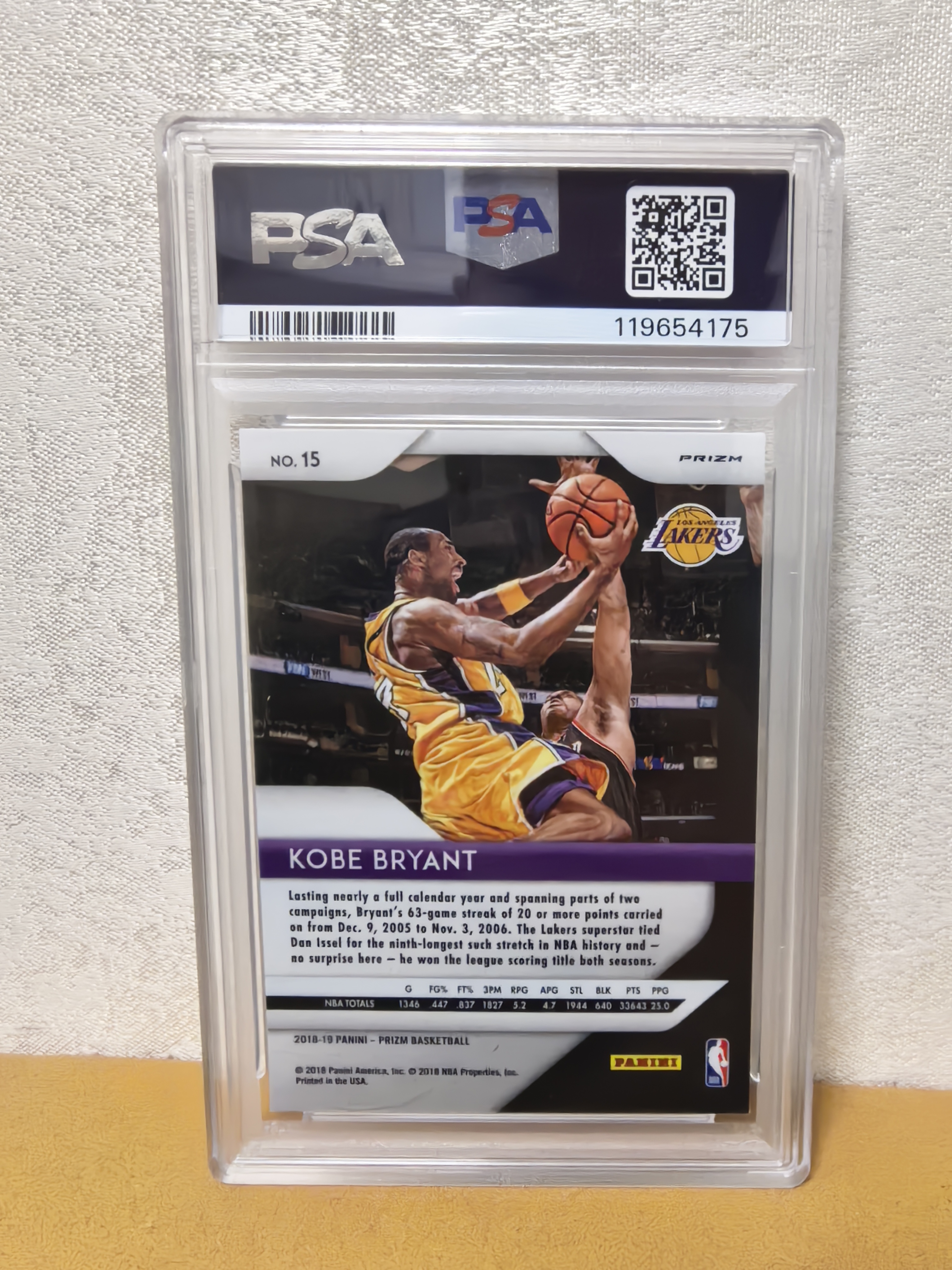 2018-19 Panini Prizm Kobe Bryant 洛杉矶湖人 黑曼巴 科比·布莱恩特 银折 PSA10 品相完美 专收必备!