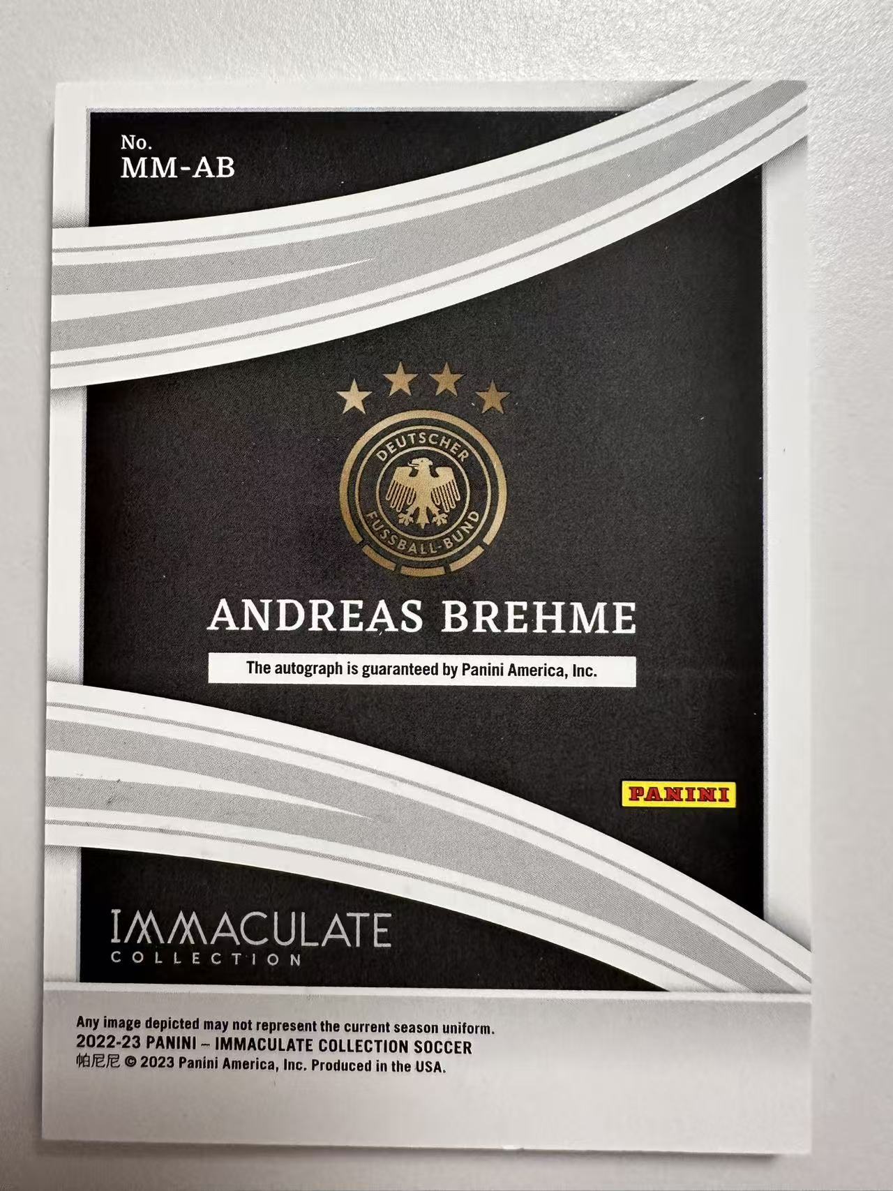 2022-23 Panini Immaculate andreas brehme 德国已故名宿 安德烈亚斯·布雷默 15/99编 实卡很美