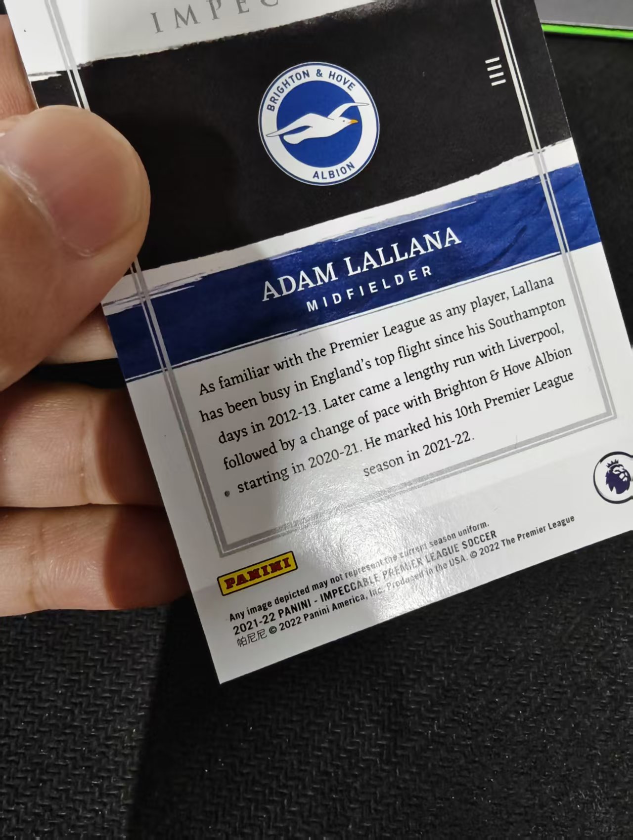 2021-22 Panini Impeccable Adam Lallana 英超小真金 布莱顿 拉拉纳 55编 瑕疵如图