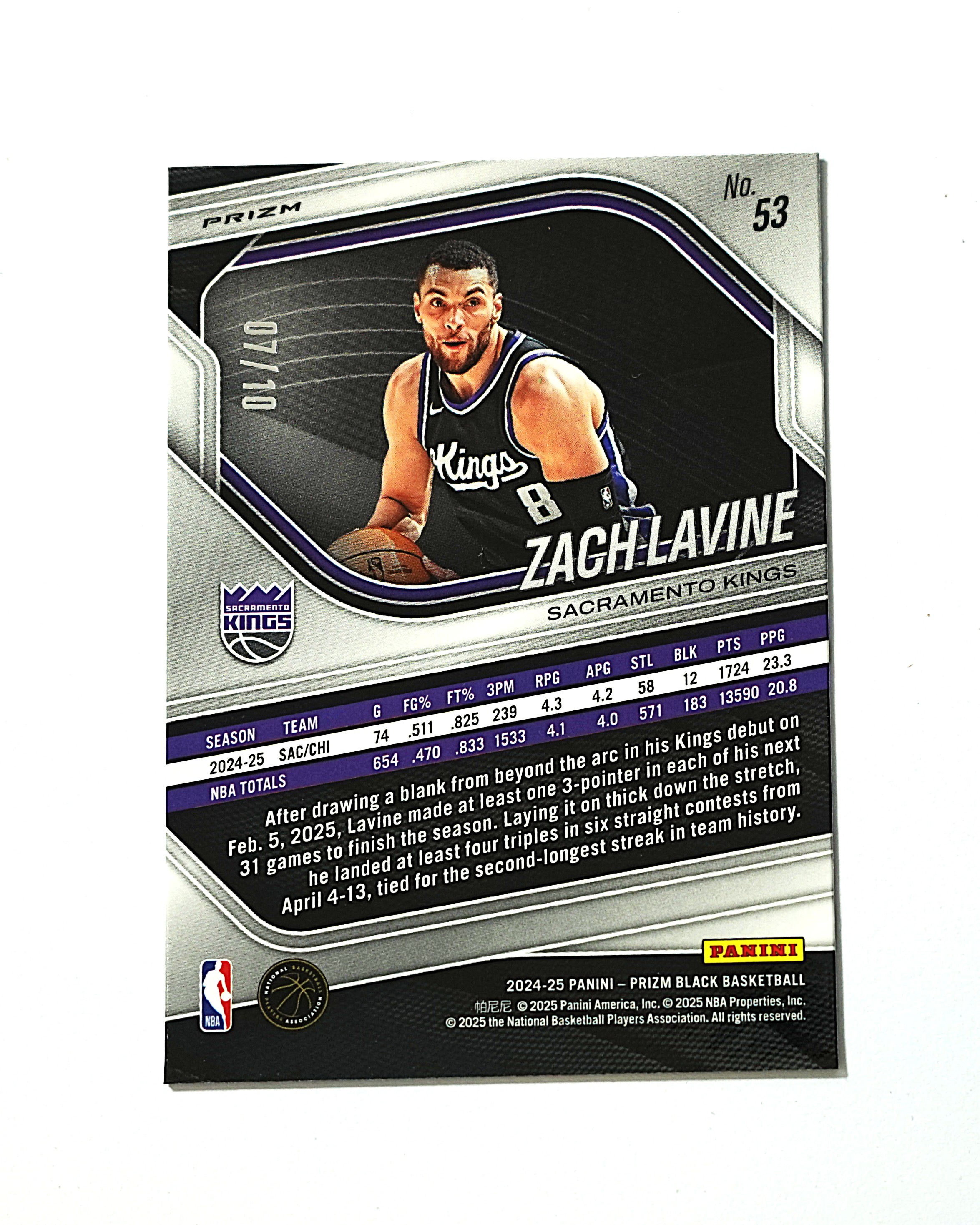 2024-25 Panini Prizm Black Zach LaVine 扎克 拉文 07/10编 金折 超低编 正base 国王 德罗赞队友 差一位同背 凑套专收必备 卡品微瑕如图【TZ】