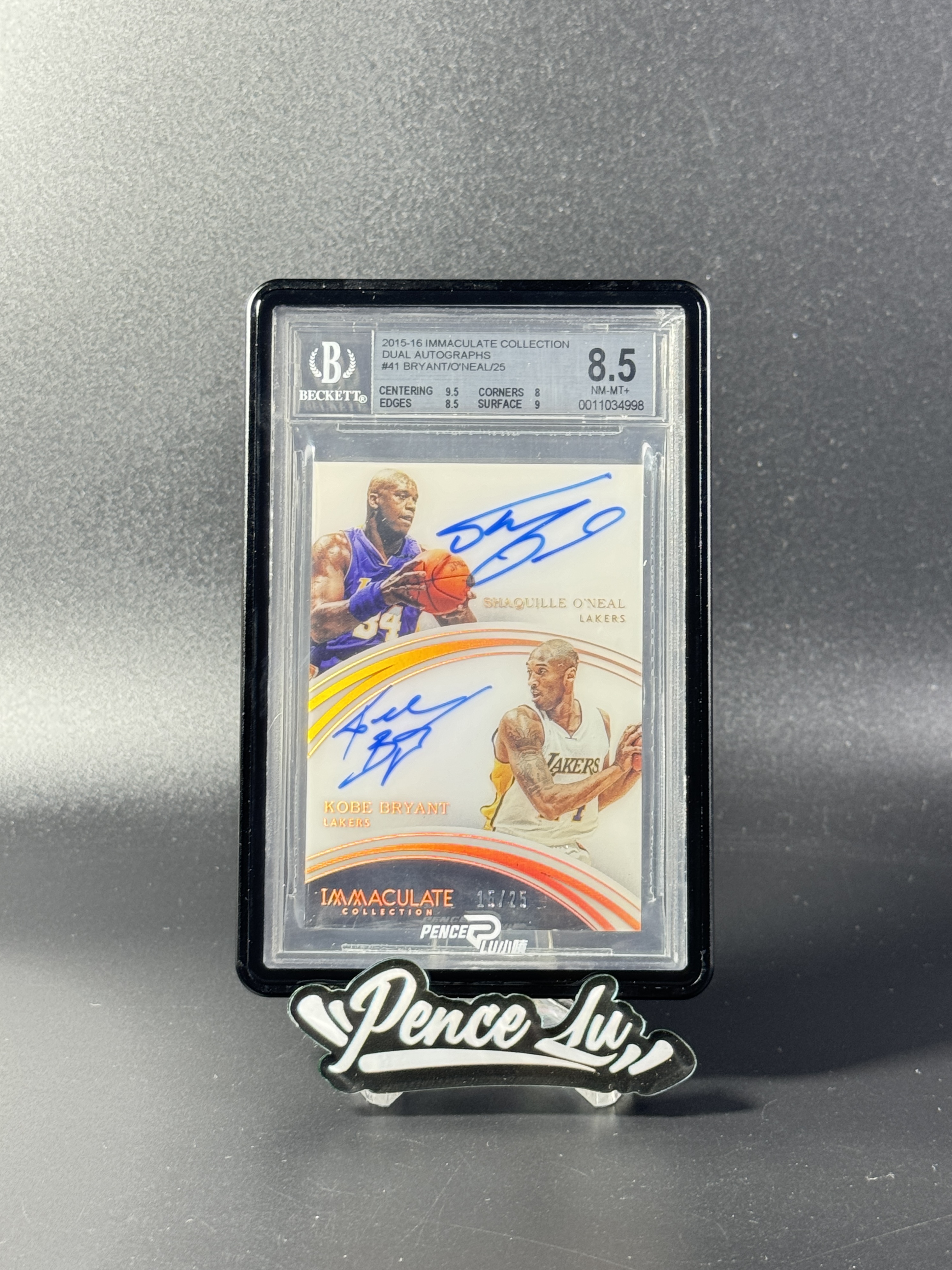 【噴子拍賣】2015-16 panini immaculate Shaquille O'Neal Kobe Bryant 洛杉磯湖人 OK組合 科比 布萊恩特 大鯊魚 奧尼爾 雙簽 25編 鏡面 卡簽 BGS8.5/10 送訂制殼 AVO