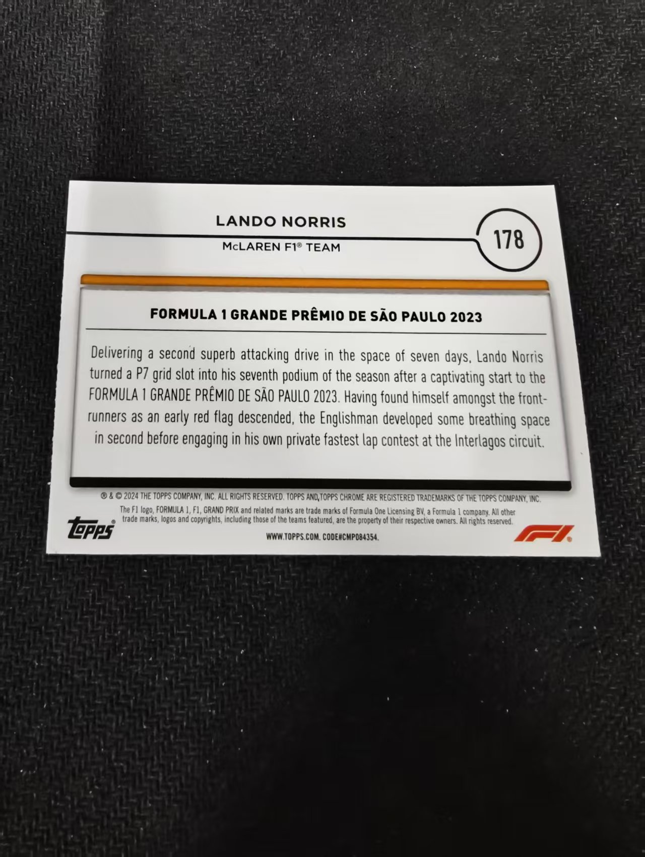 2024 Topps Chrome F1 Lando Norris 诺里斯 迈凯伦 划痕 边角瑕疵 #178