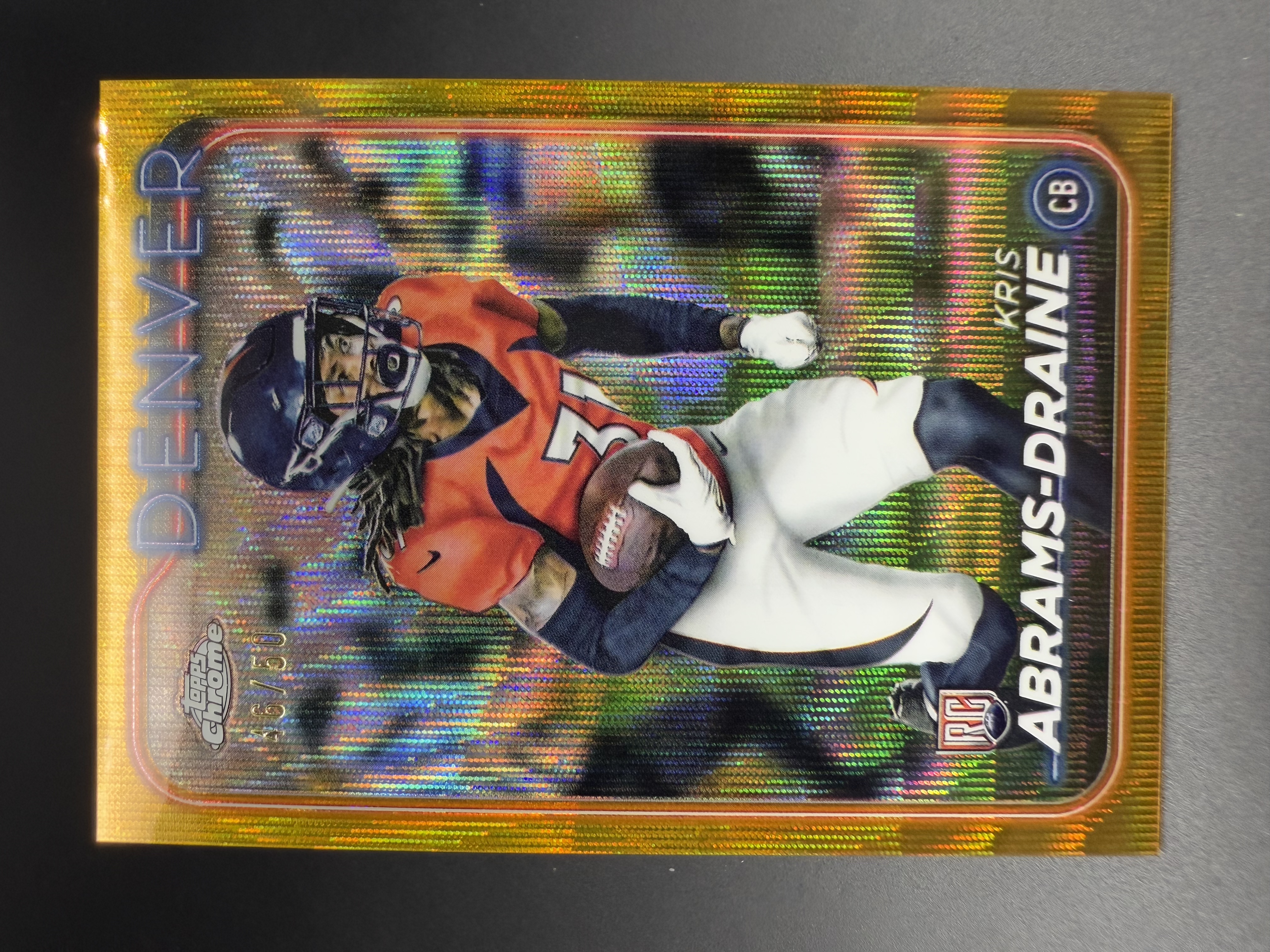 2024 Topps Chrome Kris Abrams Draine RC 【湖水蓝拍卖】  阿布拉姆斯 德拉尼 新秀 丹佛野马 TC NFL 橙波纹折 50编 折射 专收必备 ZG