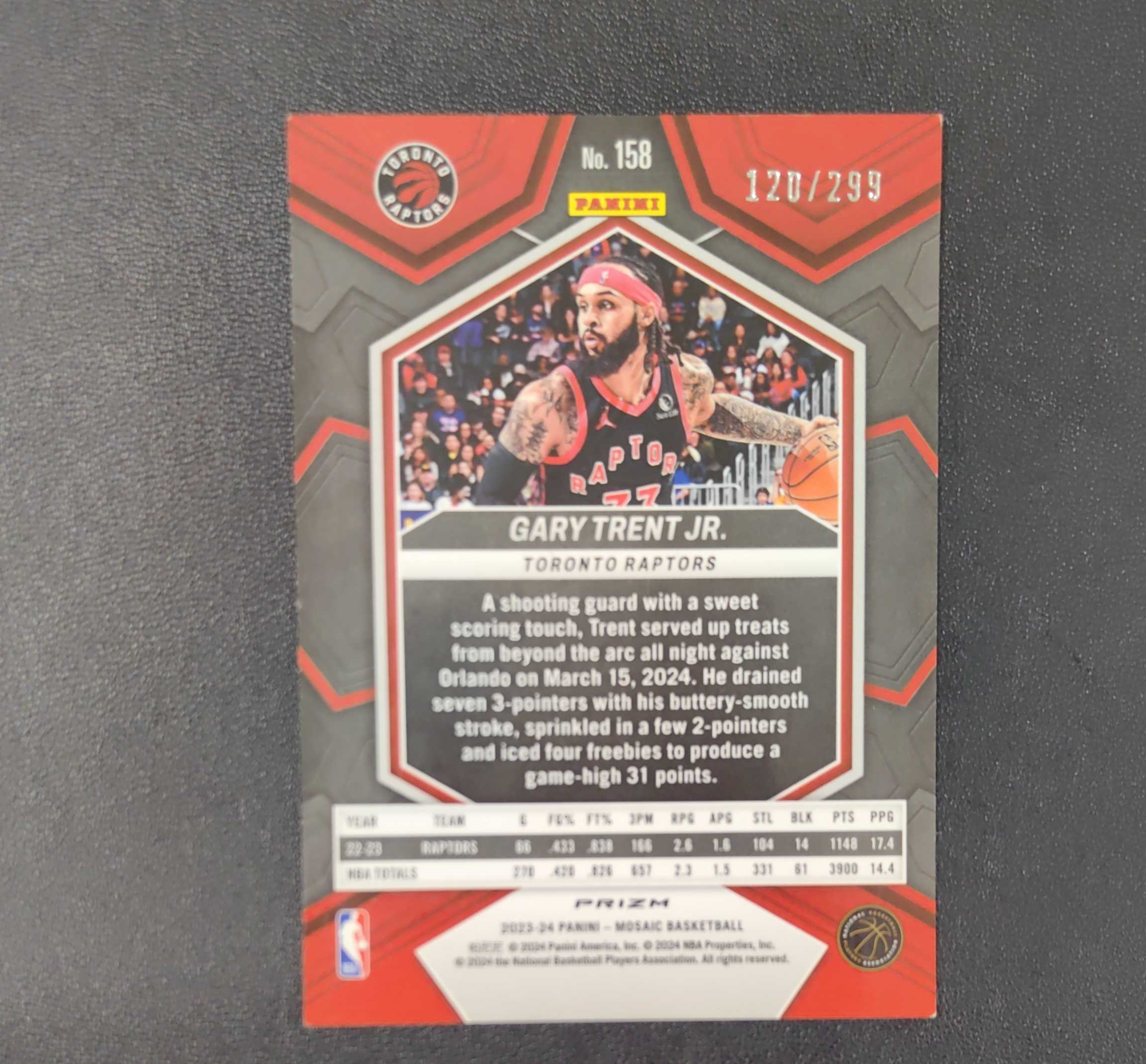 2023-24 Panini Mosaic Gary Trent Jr. 马赛克 猛龙 小加里 特伦特 红熔岩折 折射 299编 东契奇 sga 库里 文班亚马 詹姆斯 多张再拍