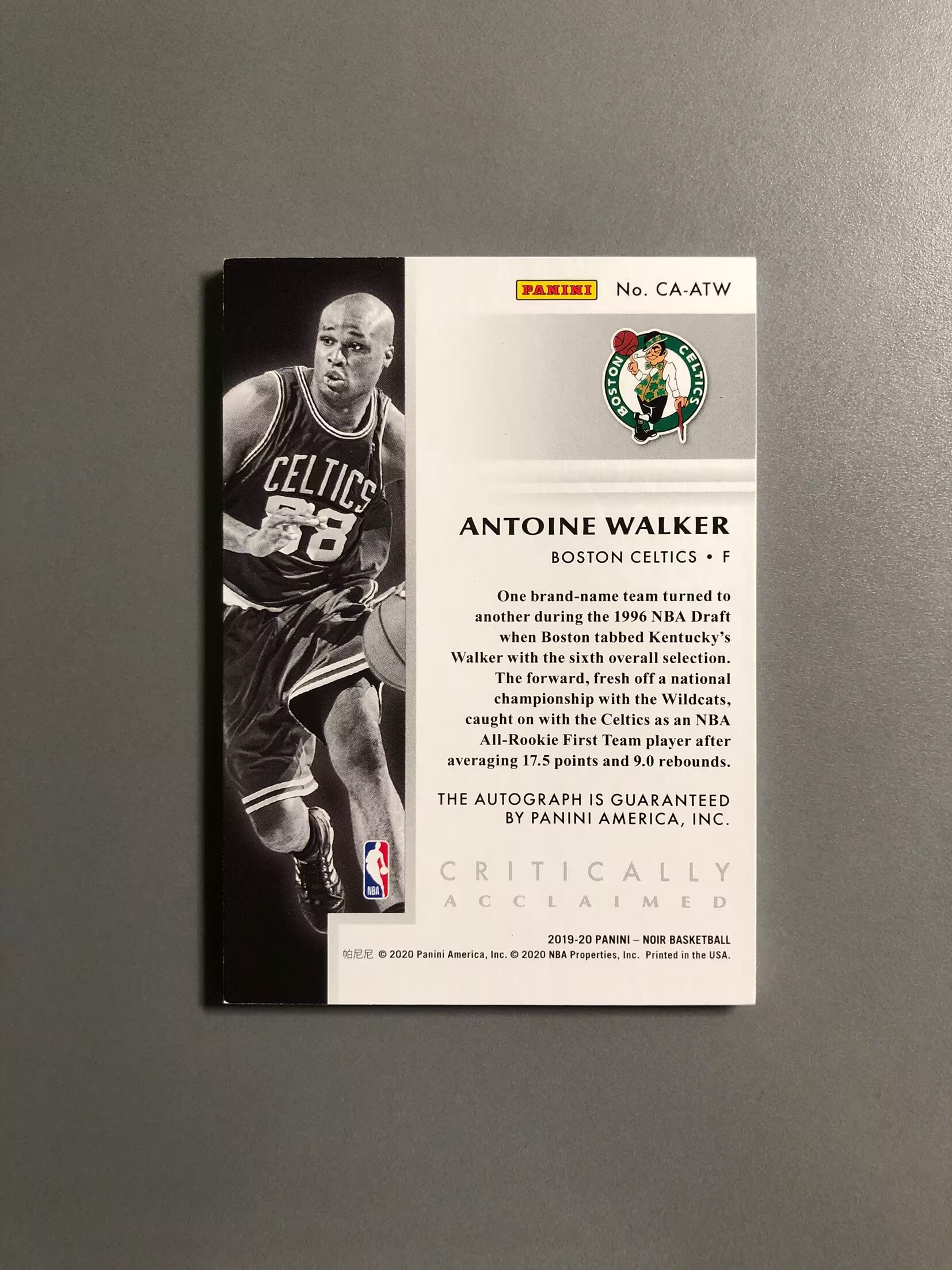 2019-20 Panini Noir Antoine Walker 安托万·沃克 凯尔特人 签字 卡签 Acclaimed 99编 实卡好看 卡品如图 可累计 FT010【诚接代卖】