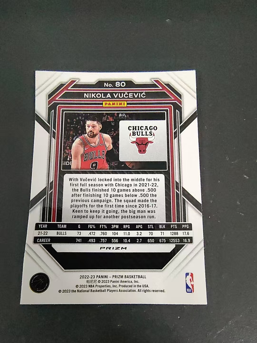 【可合并,不累计】2022-23 Panini Prizm Nikola Vucevic 尼古拉斯 武切维奇 公牛 PZ 脉冲折 划痕 边角瑕疵 #80