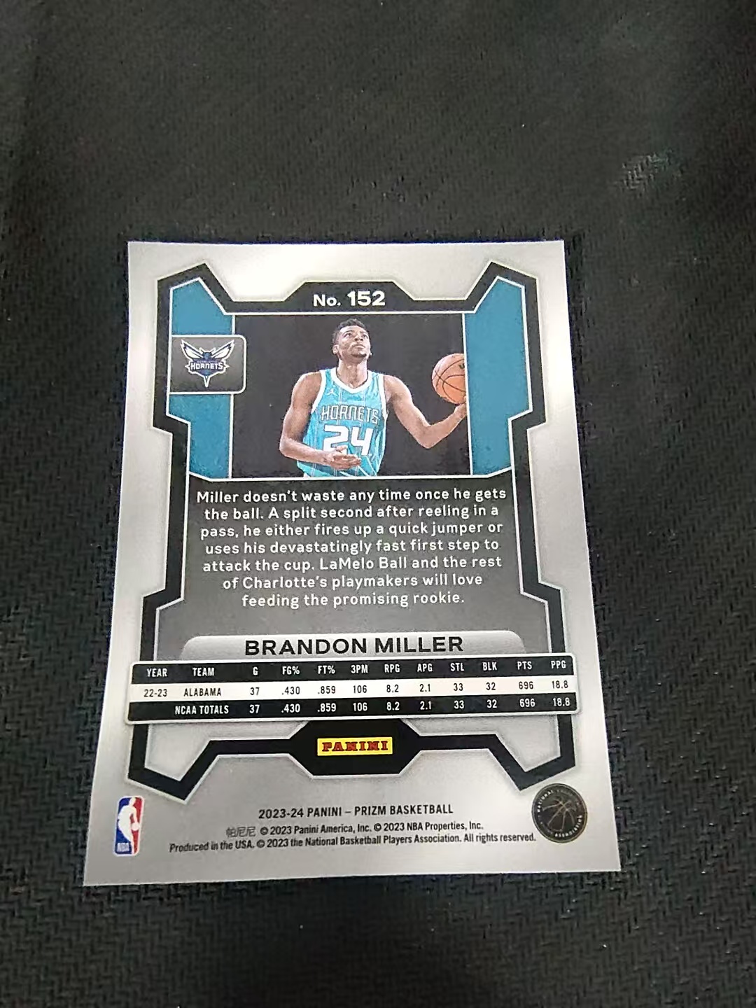 【可合并,不累计】2023-24 Panini Prizm Brandon Miller RC 新秀 pz 布兰登 米勒 PZ 划痕 边角微瑕 #152