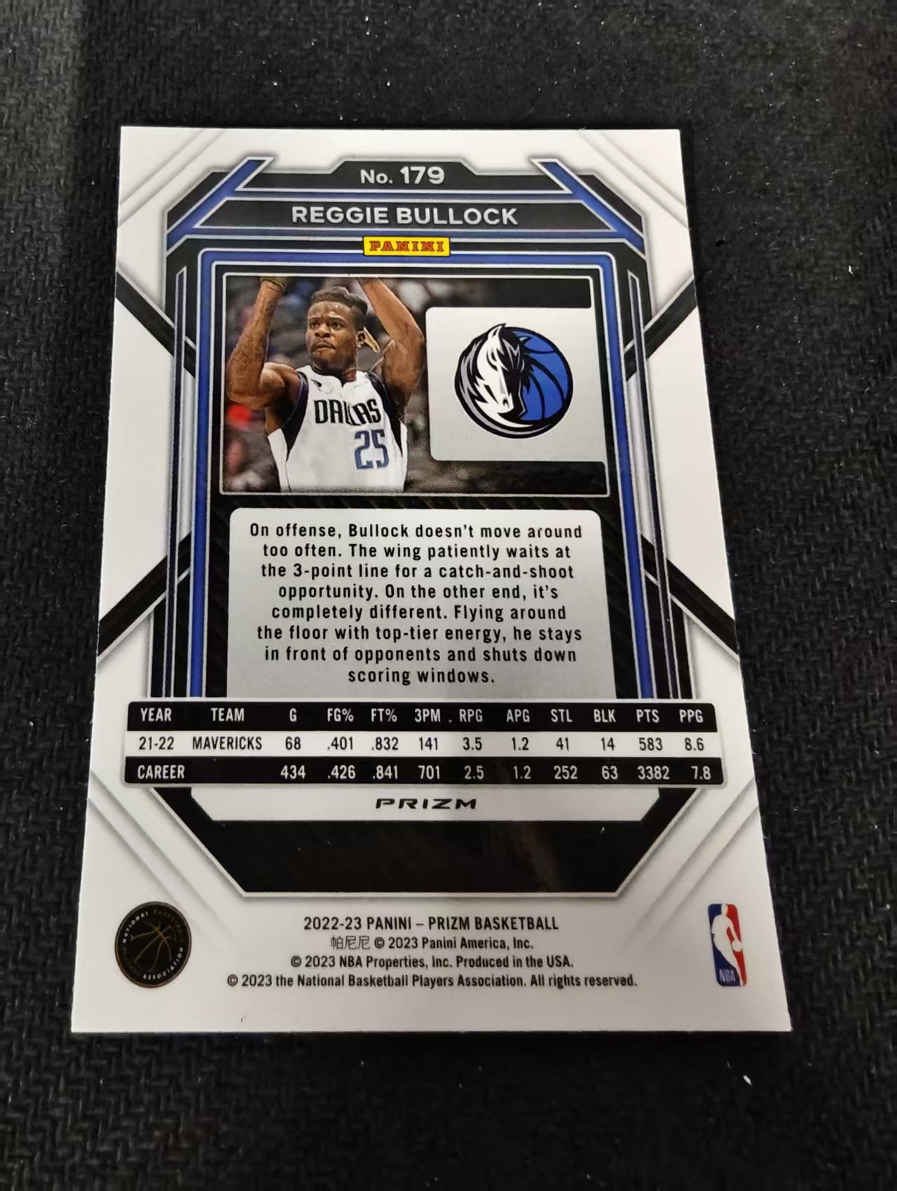 2022-23 Panini Prizm Reggie Bullock 雷吉 布洛克 独行侠 红波纹 PZ 划痕 边角瑕疵 #179