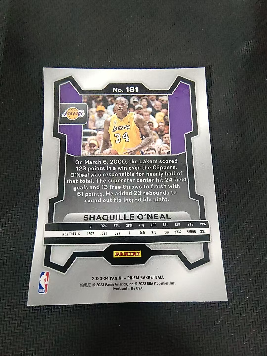 【可合并,不累计】2023-24 Panini Prizm Shaquille O'Neal 沙奎尔 奥尼尔 大鲨鱼 湖人 PZ 划痕 边角微瑕 #181
