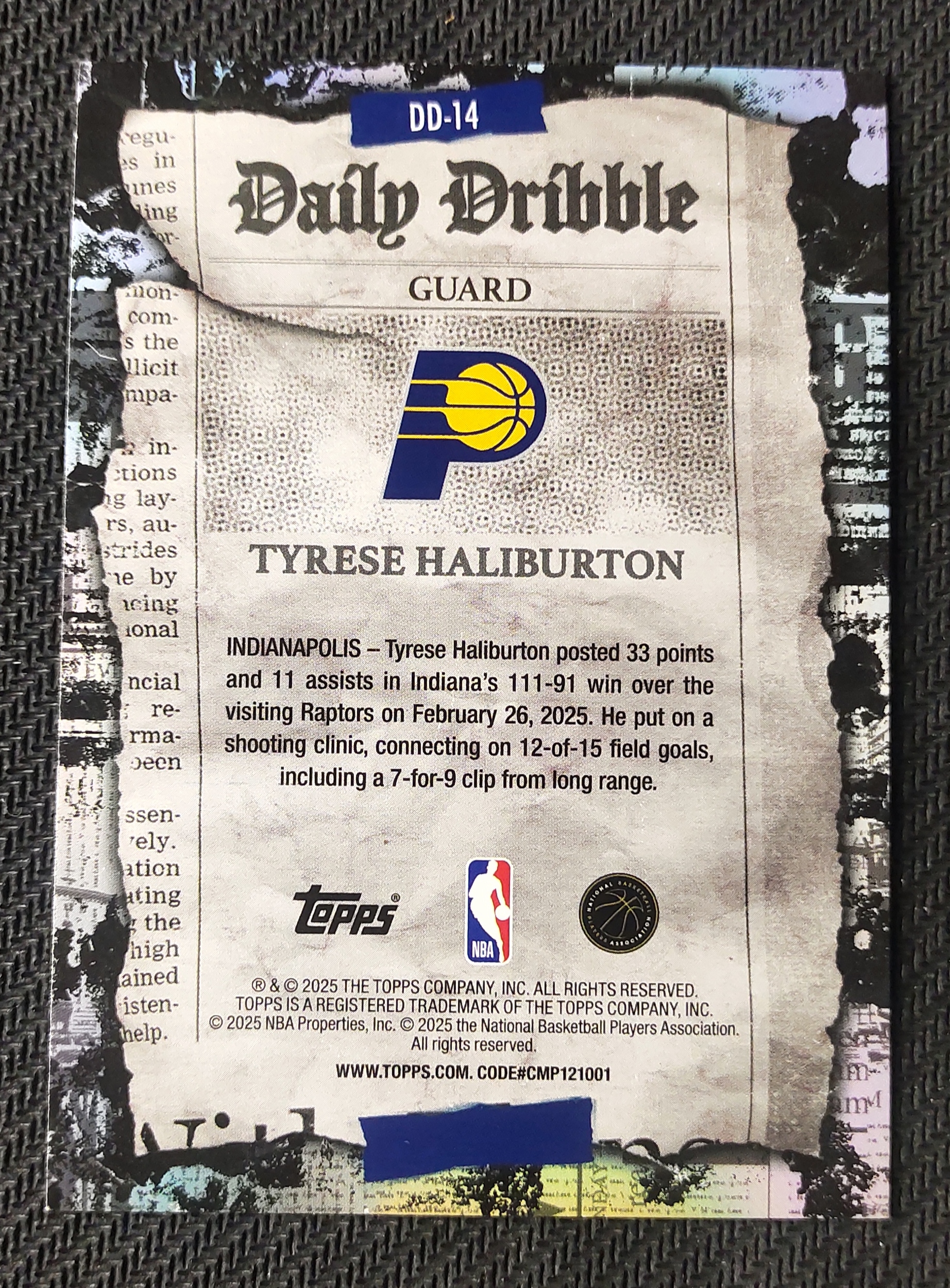 2025 Topps Topps Tyrese Haliburton 泰雷斯 哈里伯顿 步行者 海报 日报 特卡 折射 银折 瑕疵如图