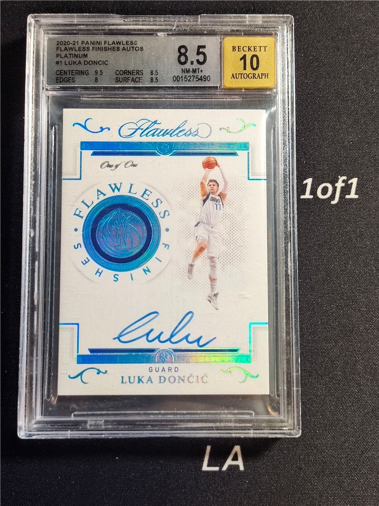 【LA拍卖精品】2020-21 Panini Flawless Luka Doncic 手提 独行侠 卢卡 东契奇 Finishes 绝杀 签字卡签 湖水蓝 限量1编 1/1 1of1 BGS8.5签字10分 系列大Hit 投资品！V31A