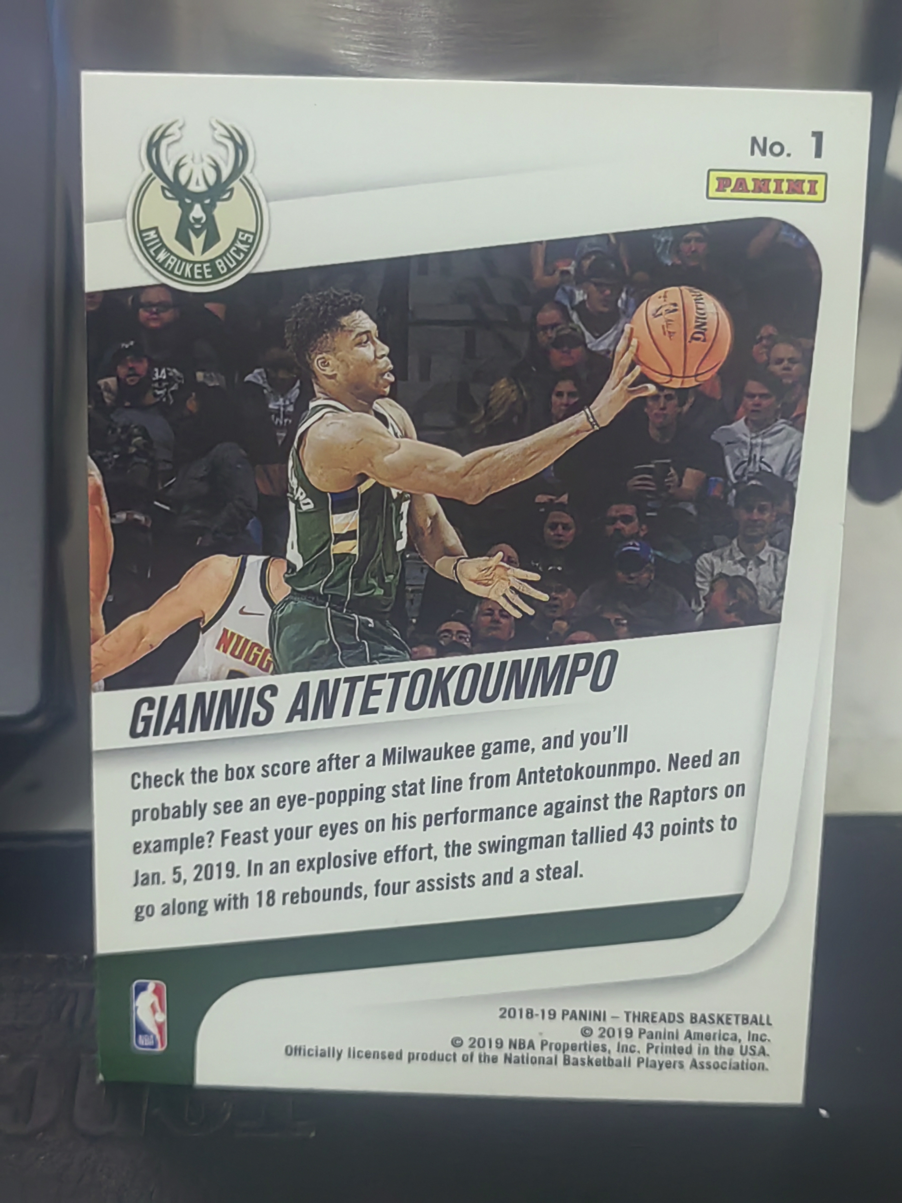 2018-19 Panini Threads Giannis Antetokounmpo 小背心 点点折 扬尼斯 阿德托昆博 字母哥 SWINGMEN 特卡 篮 白边白角 不保卡品 卡品如图