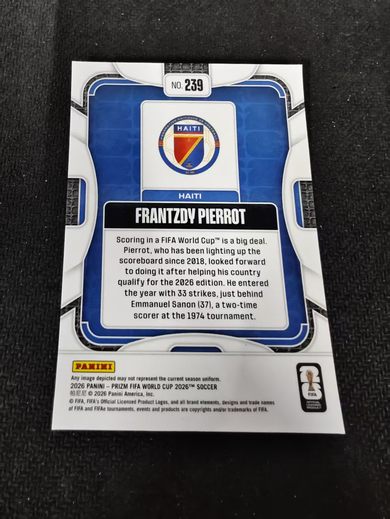 2026 Panini World Cup Prizm Frantzdy Pierrot 皮埃罗 海地 PZ世界杯 划痕 边角瑕疵#239
