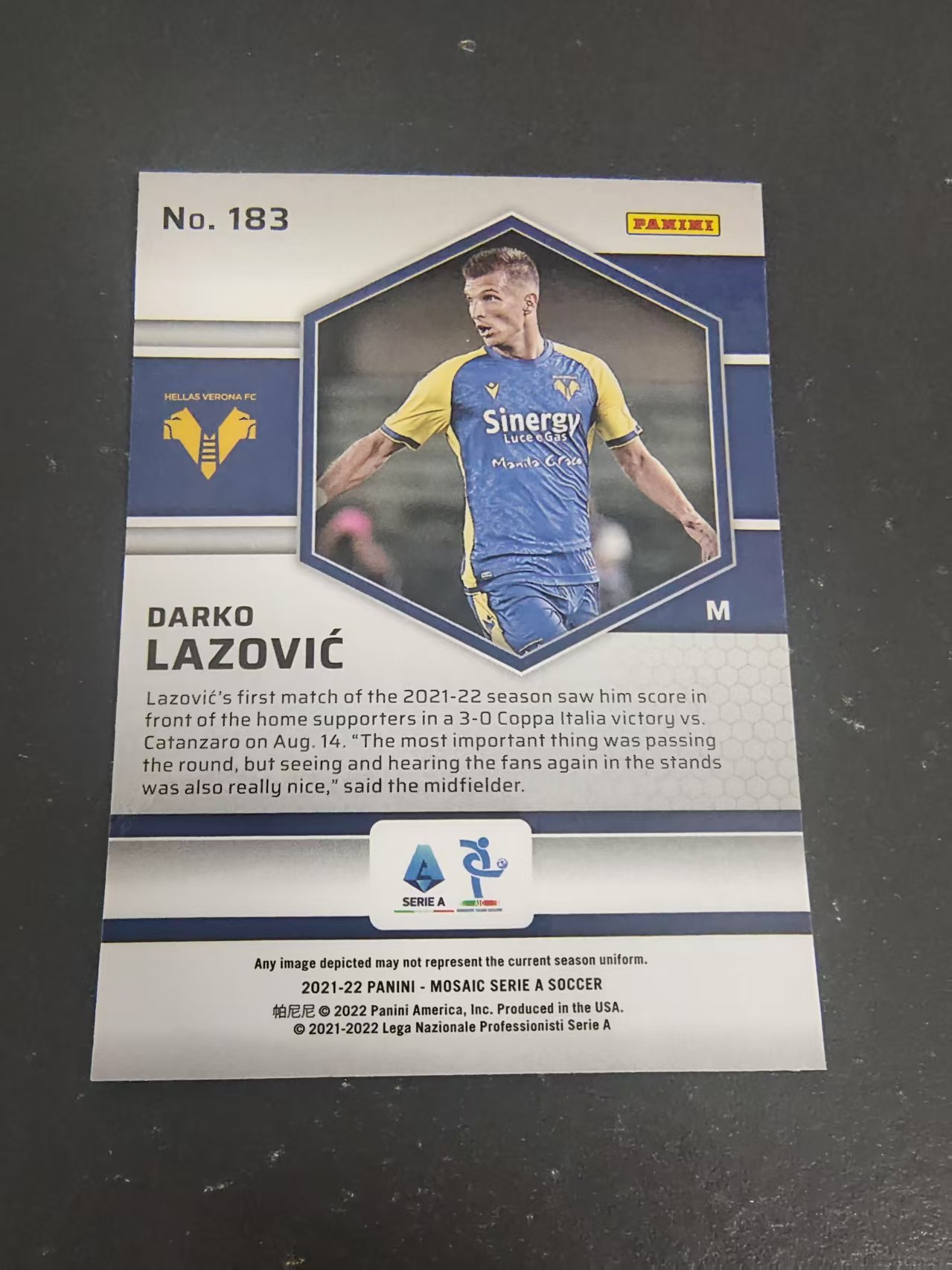 【可合并,不累计】 2021-22 Panini Mosaic Darko Lazovic 马赛克 拉佐维奇 意甲 划痕 边角瑕疵 #183