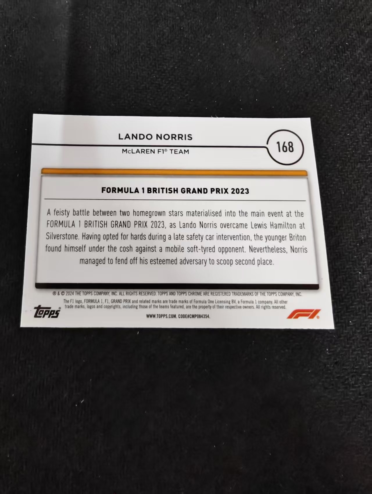 2024 Topps Chrome F1 Lando Norris 诺里斯 迈凯伦 划痕 边角瑕疵 #168