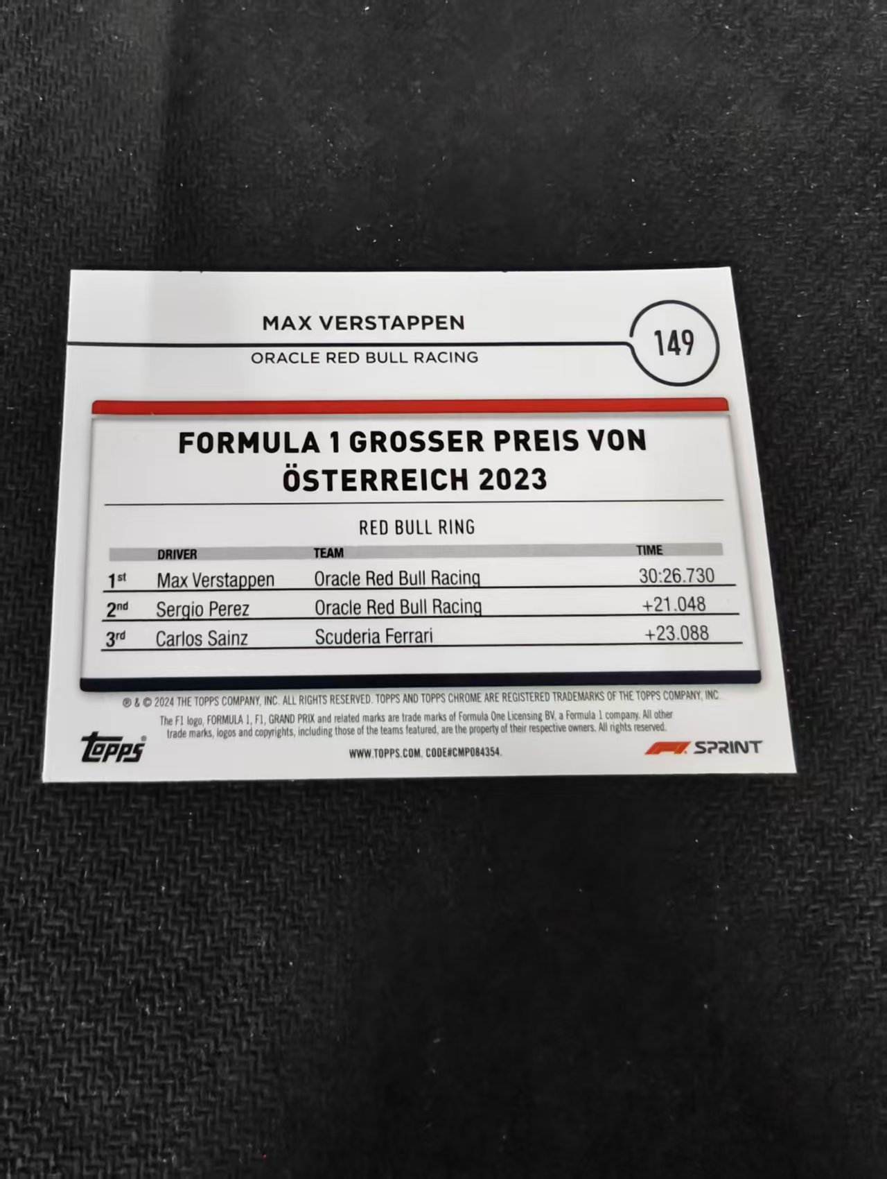 2024 Topps Chrome F1 Max Verstappen 维斯塔潘 红牛 划痕 边角瑕疵 #149