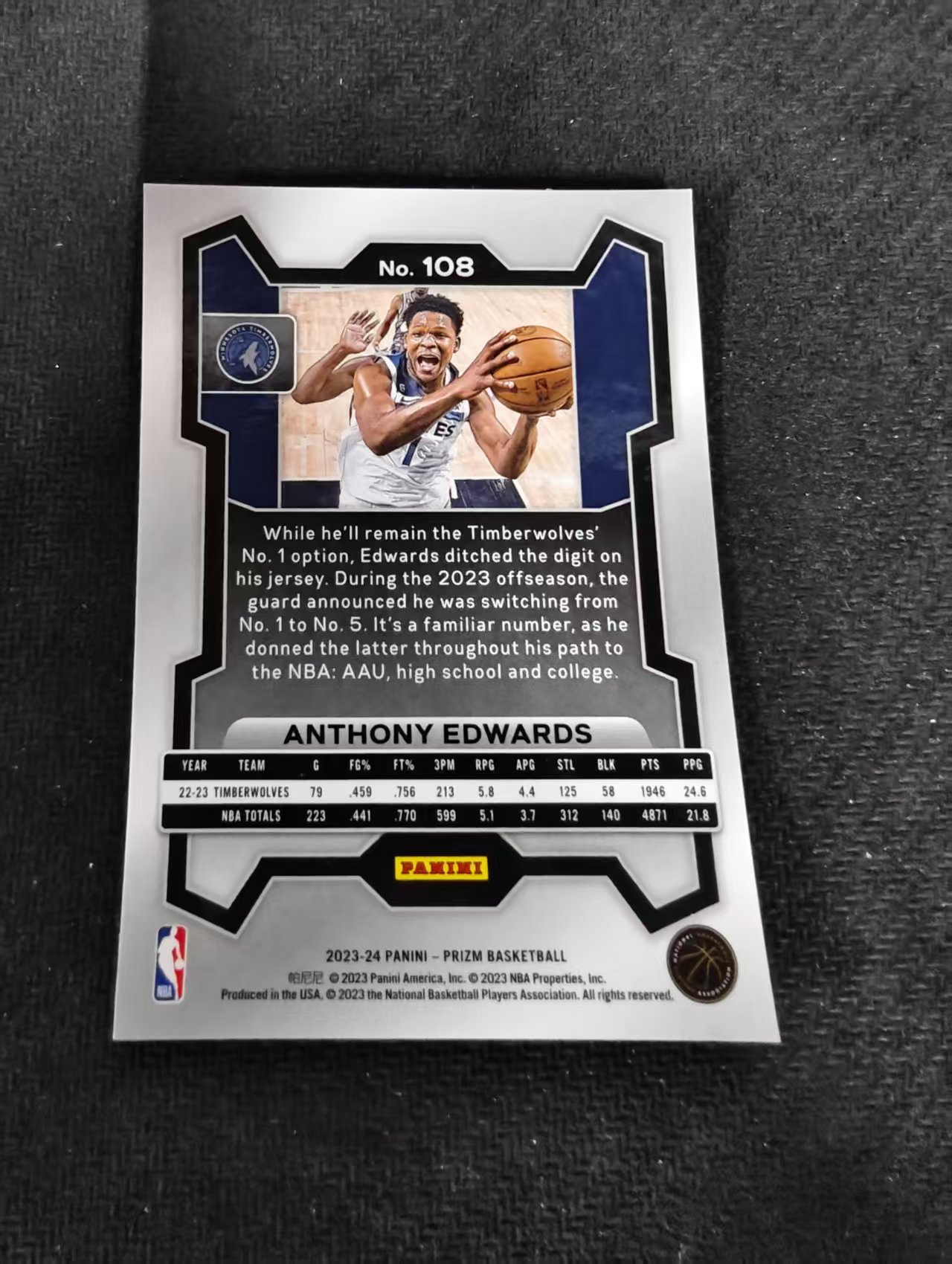 【可合并,不累计】2023-24 Panini Prizm Anthony Edwards 安东尼 爱德华兹 华子 森林狼 PZ 不保卡品 介意勿拍 #108
