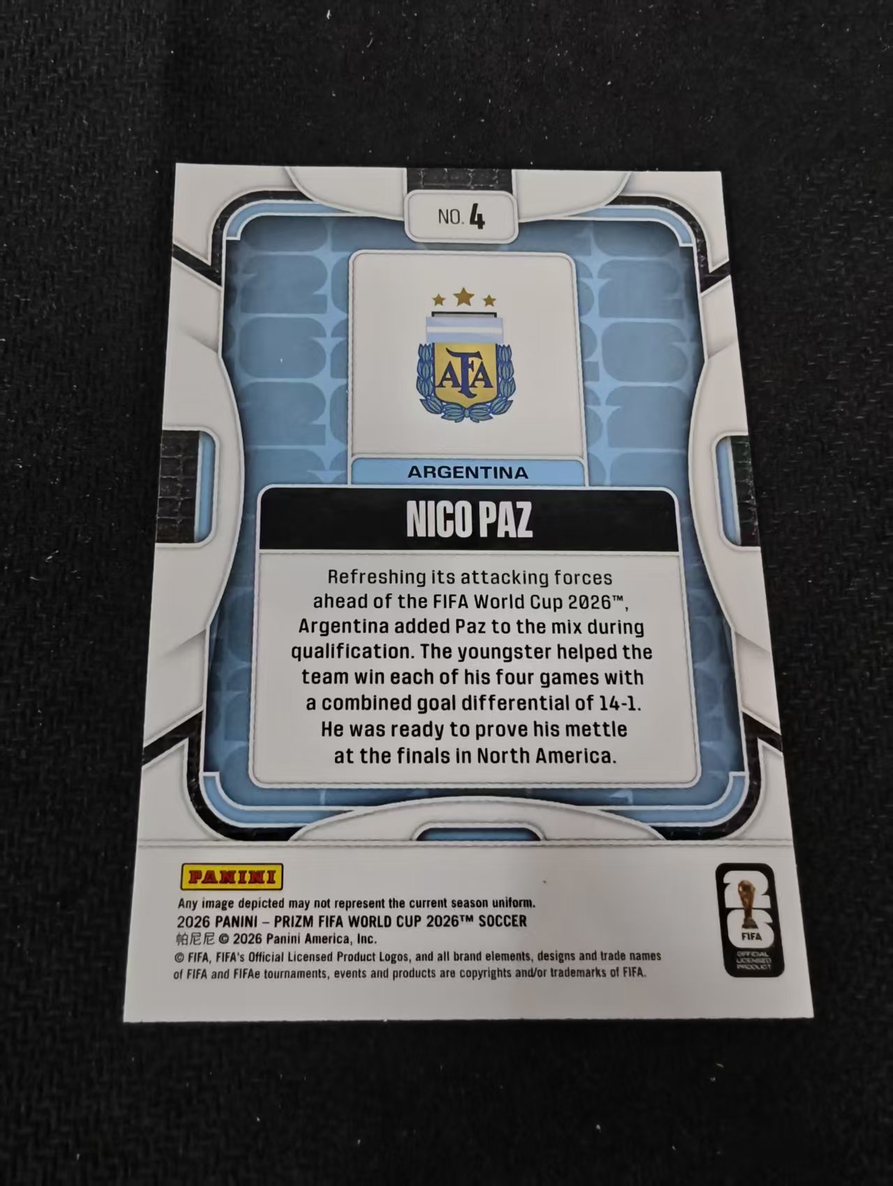 2026 Panini World Cup Prizm nico paz 帕兹 帕斯 派兹 阿根廷 PZ世界杯 划痕 边角瑕疵#4