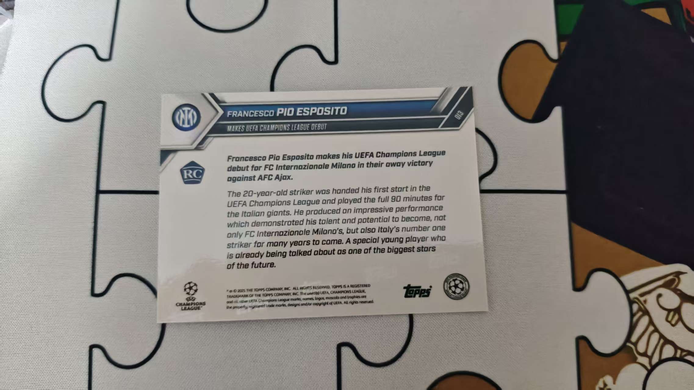 2025 Topps Topps Now Francesco Pio Esposito 弗朗切斯科 皮奥 埃斯波西托 新秀 RC rookie 国际米兰 意大利 中锋 已入选国家队 欧冠首秀 未来可期