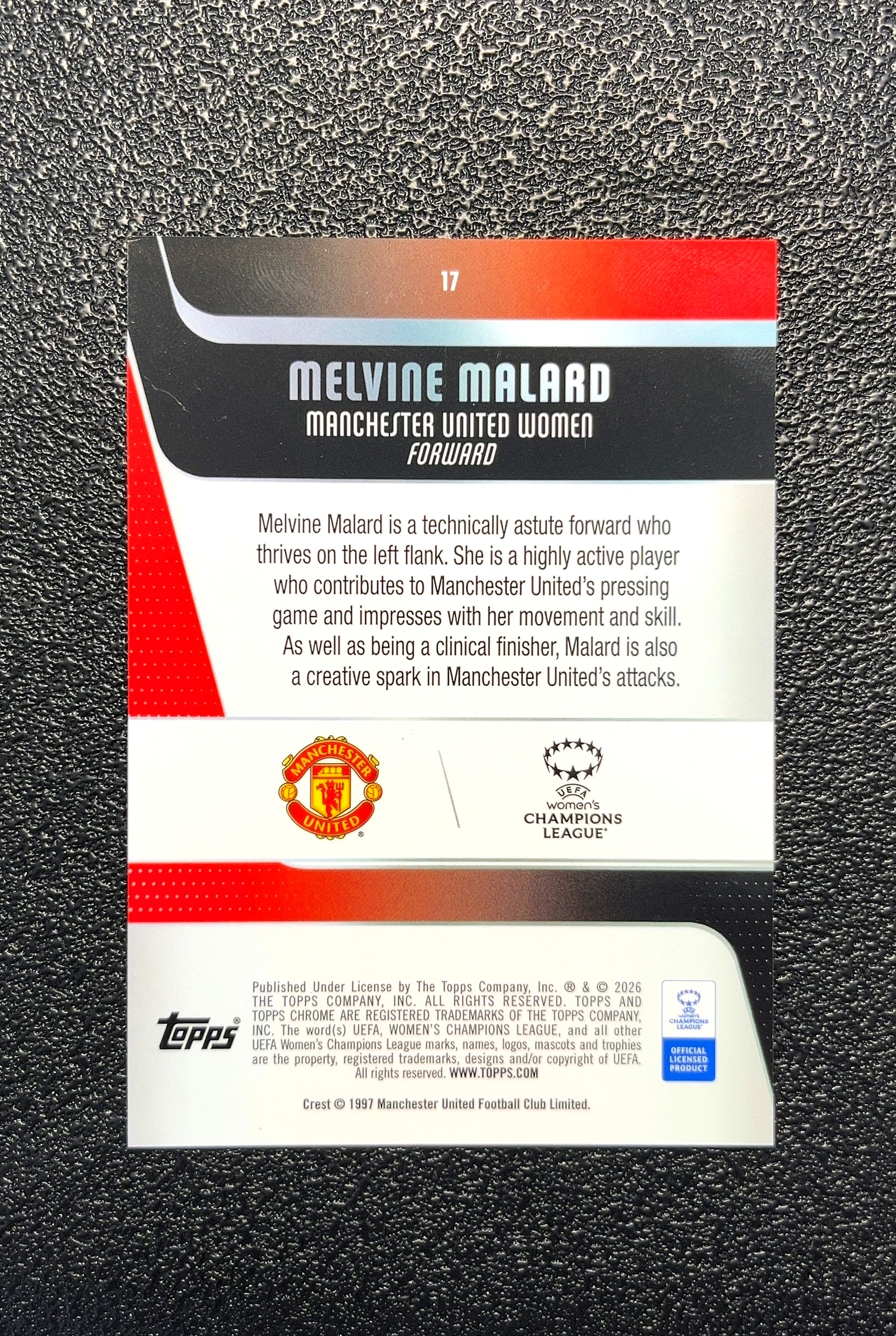 【岛屿拍卖】2025 Topps Chrome Melvine Malard 梅尔文·马拉德 卡品如图 高价值 #17 Manchester United Women 曼联女足 0002#10