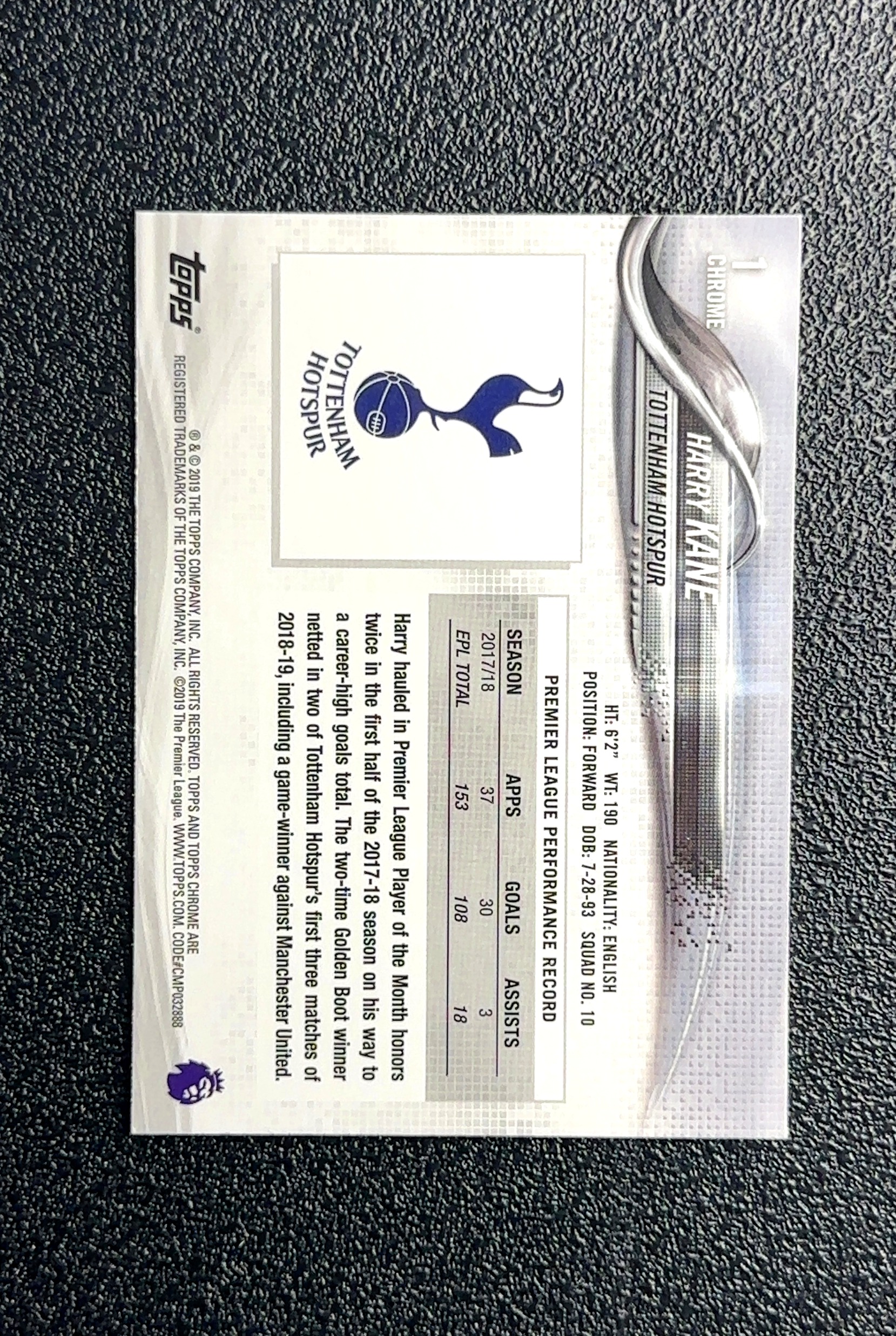 【大鱼】2019 Topps Chrome Harry Kane 哈里·凯恩 卡品如图 高价值 #1 Tottenham Hotspur 托特纳姆热刺 0028#572