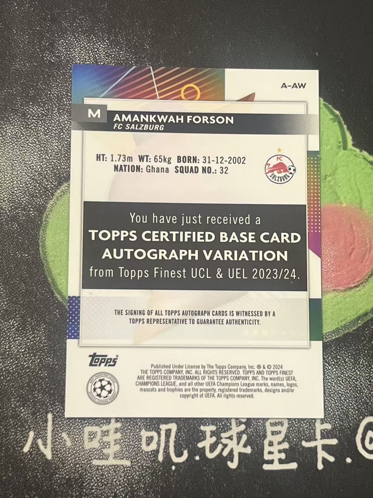 2024 Topps Finest Amankwah Forson 欧冠 萨尔茨堡 福森 新秀 RC 银折 签字 微瑕如图【ZYP代拍】望灯