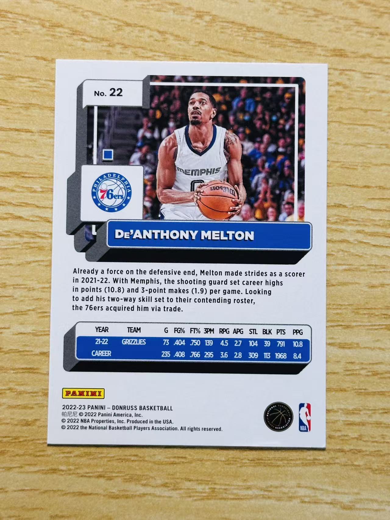 2022-23 Panini Donruss De'Anthony Melton 嘿嘿代卖 杜蕾斯 梅尔顿 佛光折 149编 费城76人 收藏必备